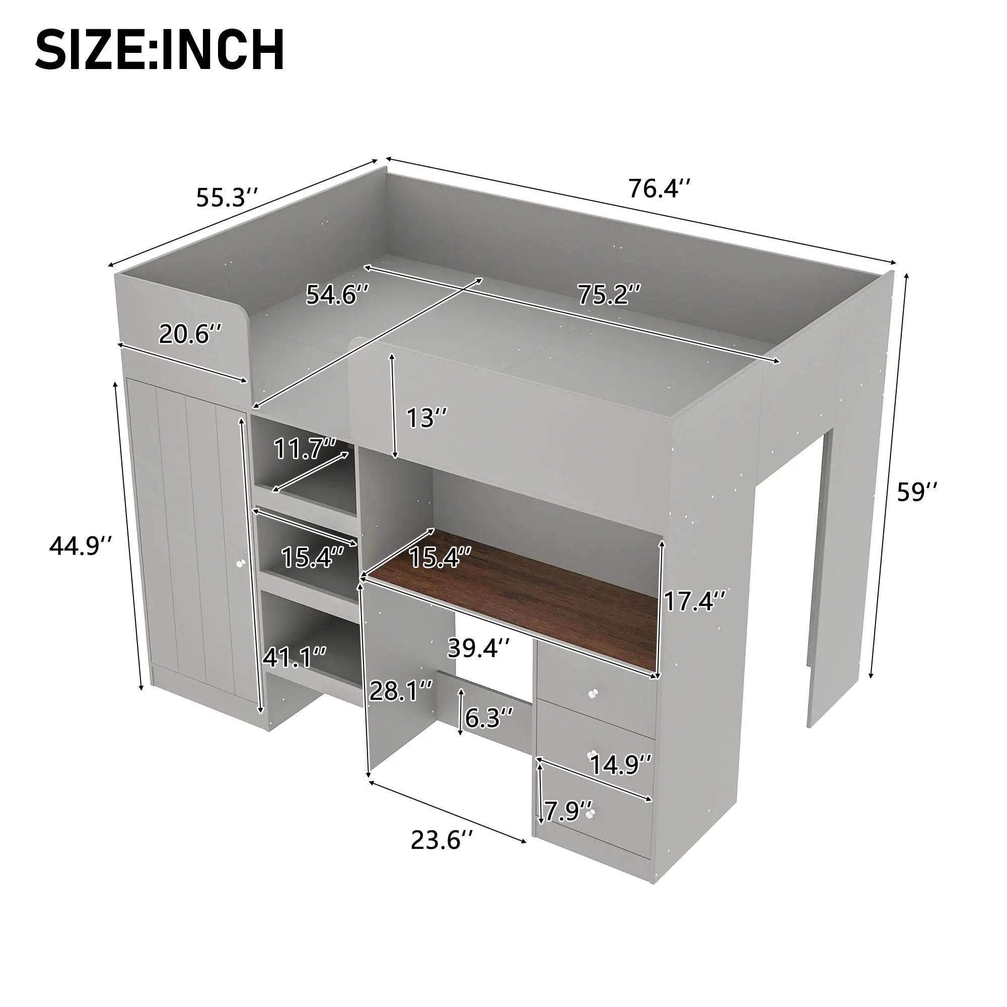 Loft Bed With Built In Wardrobe, Desk, Shelves, And Drawers by HouseOfZazla