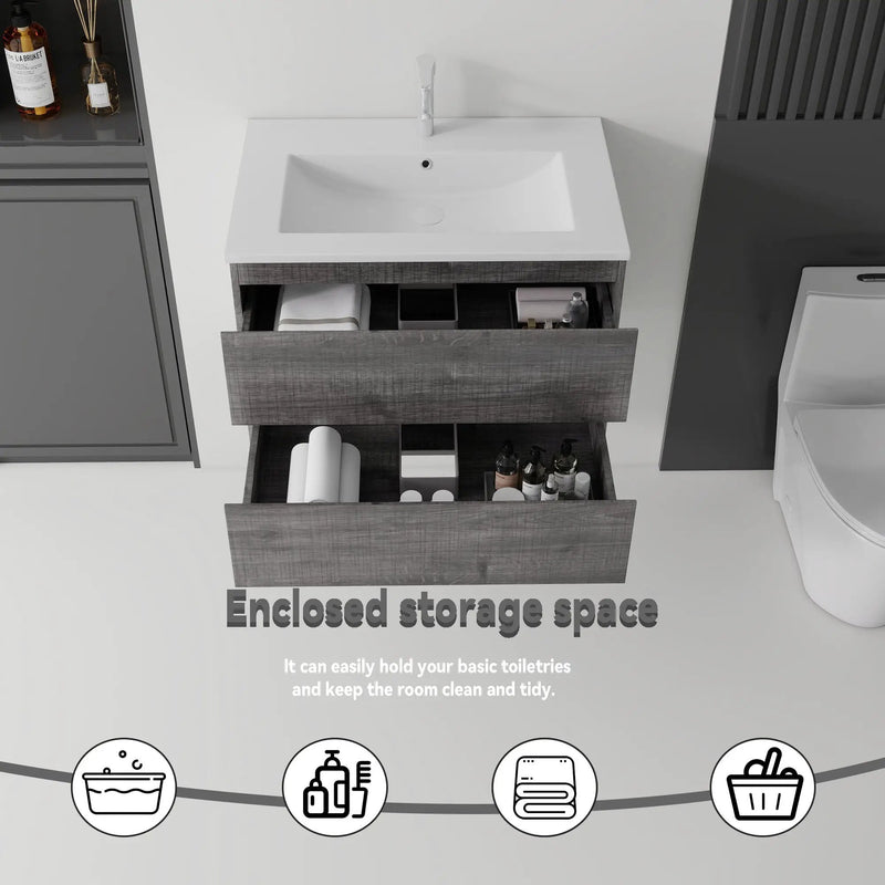 24 Inch Floating Bathroom Vanity with Sink, Soft-Close Drawer, Ceramic Sink, Plywood by HouseOfZazla