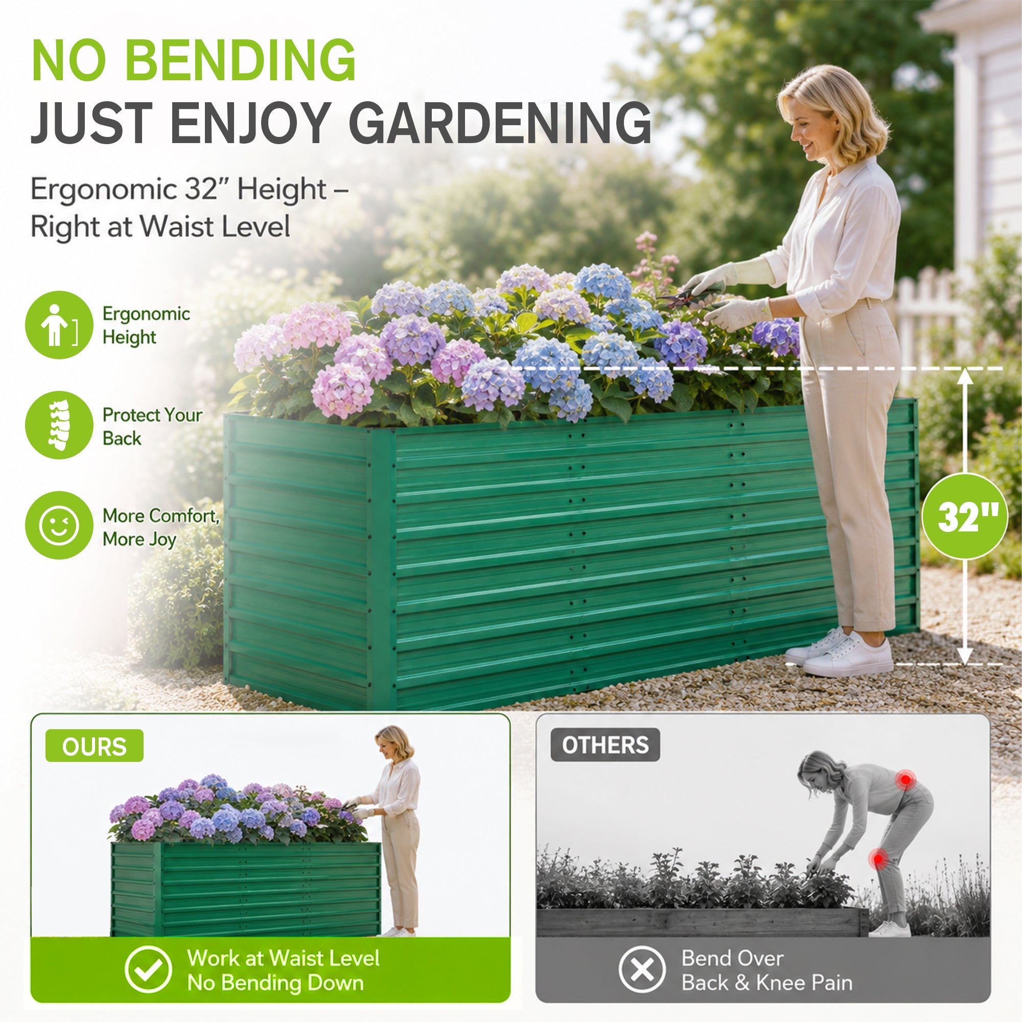 2-Pack 93.7" x 31.5" x 32.3" Raised Garden Bed with Ergonomic No-Bend Design by HouseOfZazla