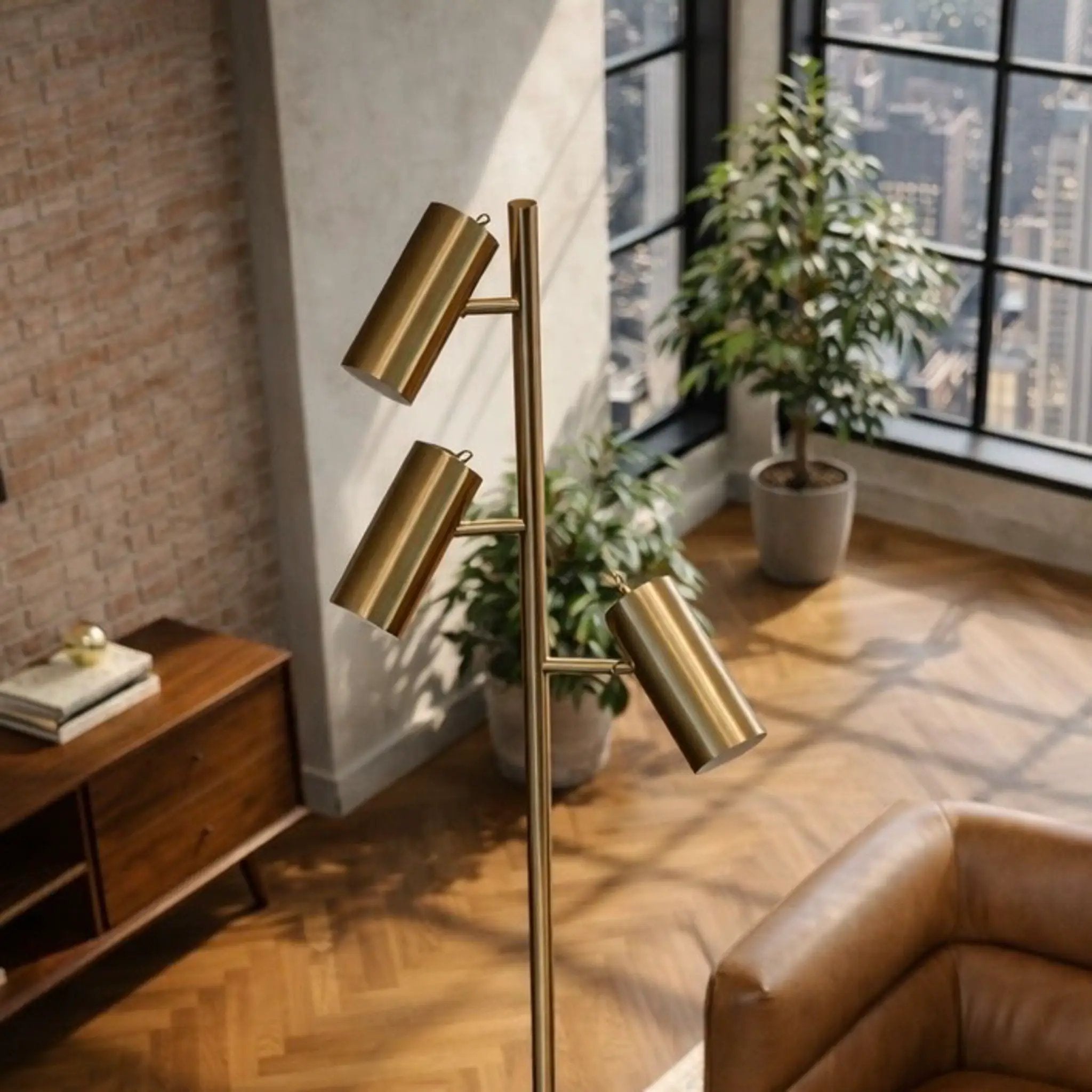 Lumina - Floor Lamp With Rotary Switch Triple Spots Cone Base - Gold by Unique Piece Furniture