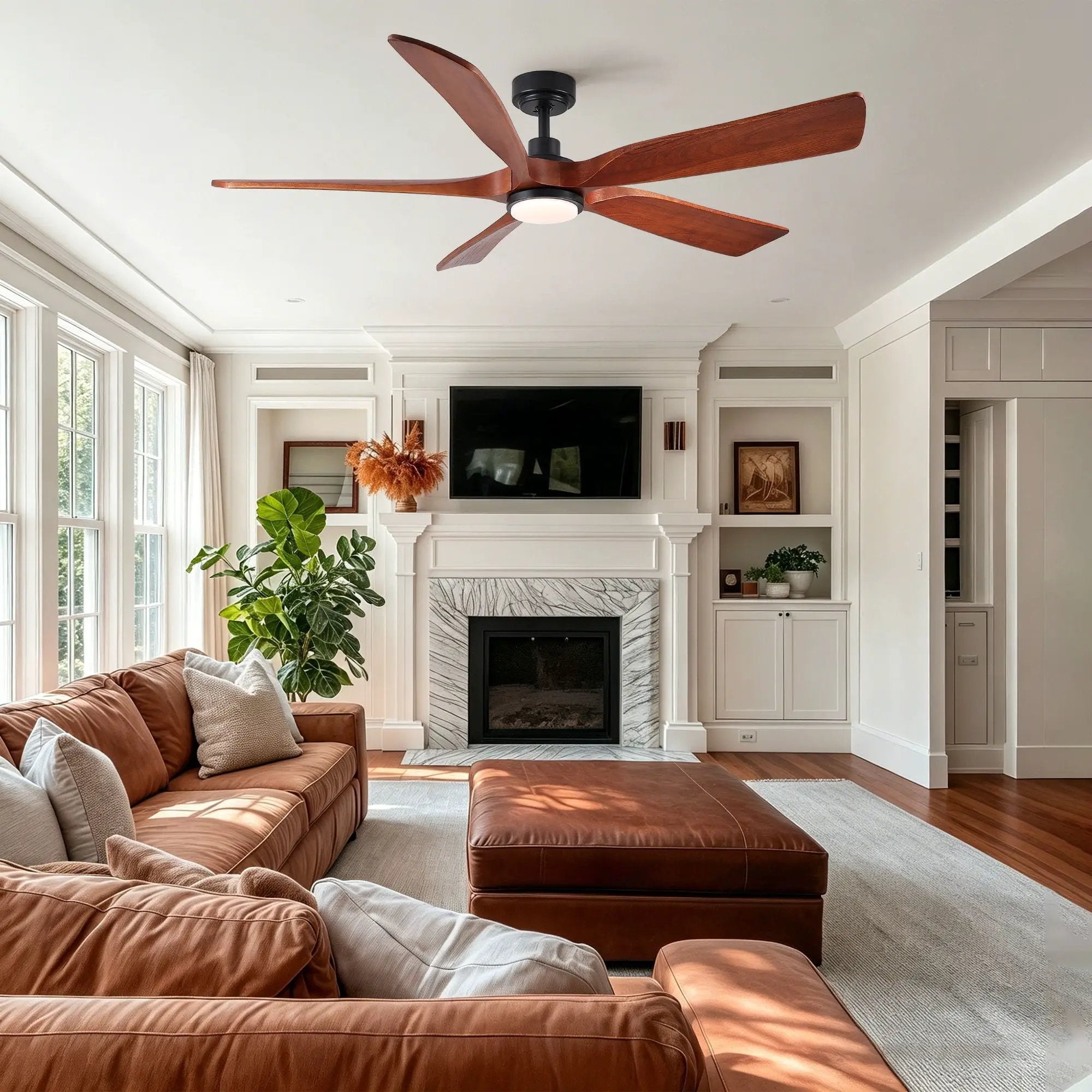 Ceiling Fan With Light And Remote Control, Noiseless, Dimmable, 6 Speeds Reversible For Indoor Or Covered Outdoor Use - Matte Black by HouseOfZazla