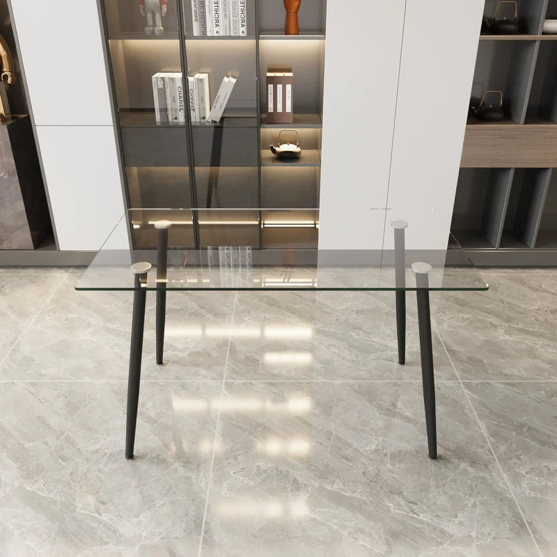 Modern Minimalist Rectangular Glass Dining Table With Tempered Glass Top Metal Legs, For 4 - 6 - Transparent by HouseOfZazla