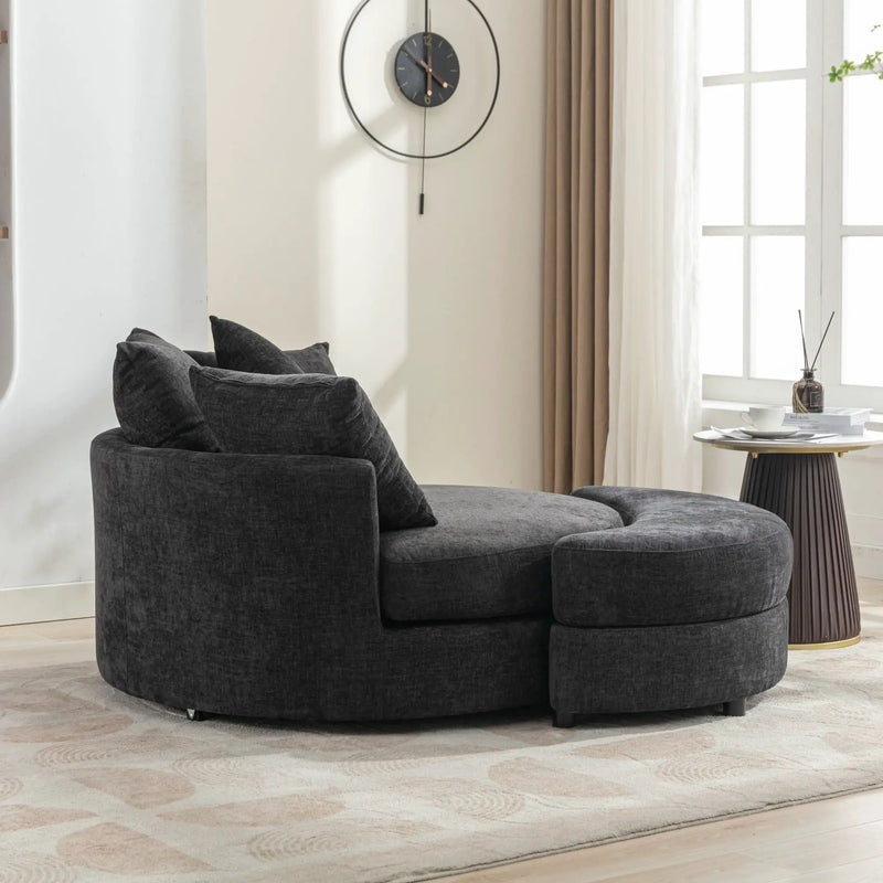 360° Swivel Accent Barrel Chair With Storage Ottoman & 4 Pillows, Modern Leisure Chair Round Accent For Living Room by HouseOfZazla