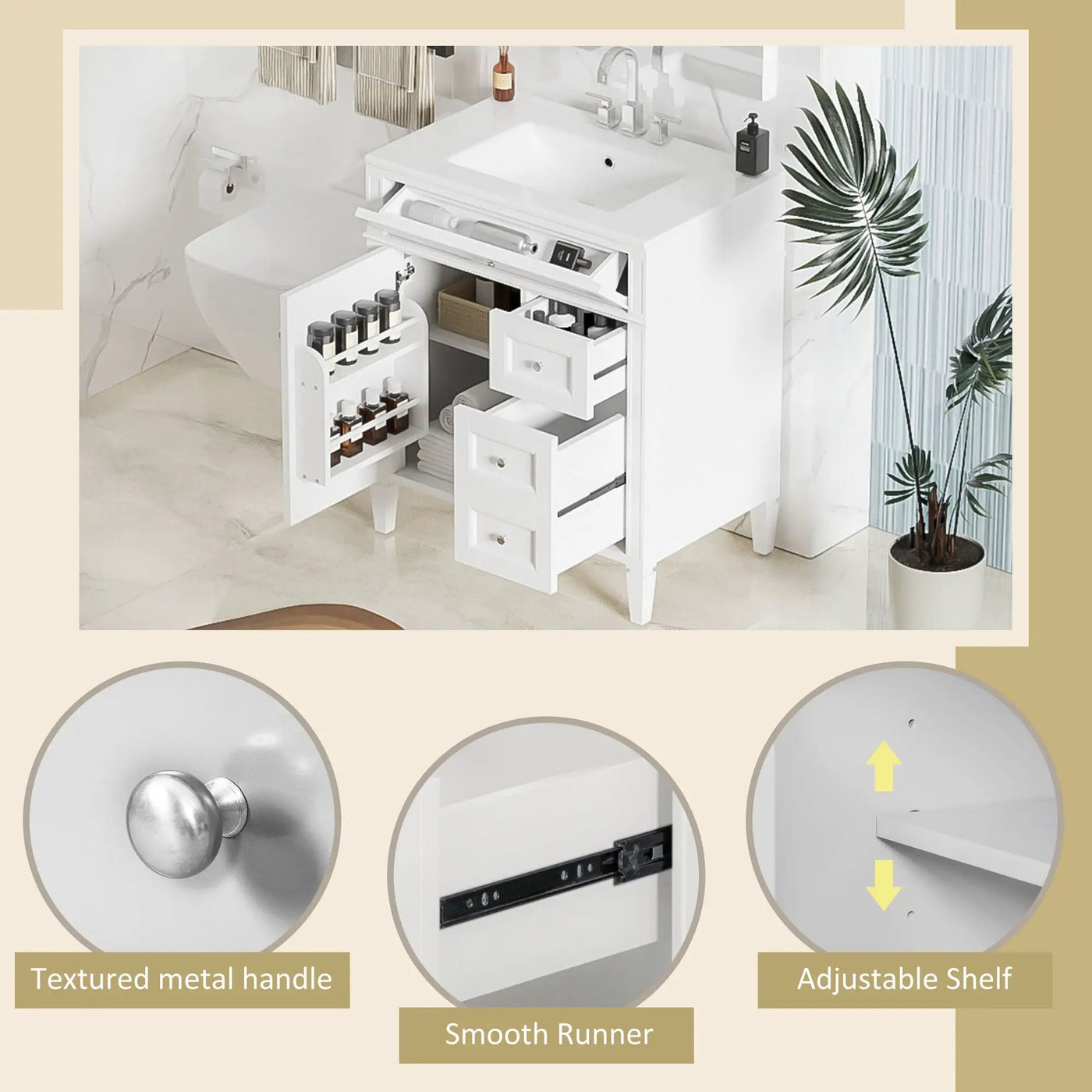 Bathroom Vanity With Top Sink, 2 Drawers & Tip Out Drawer by Unique Piece Furniture