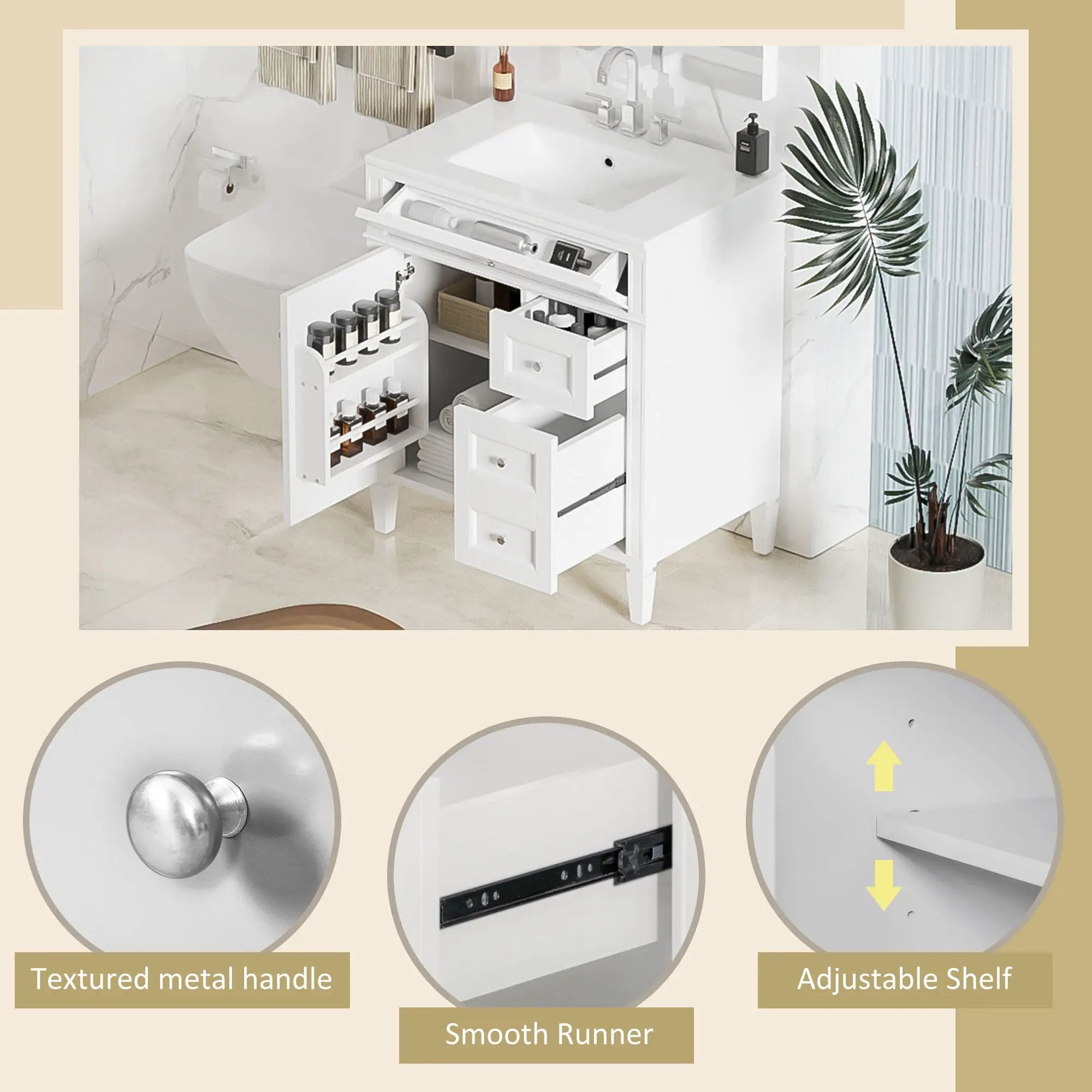 Bathroom Vanity With Top Sink, 2 Drawers & Tip Out Drawer by Unique Piece Furniture