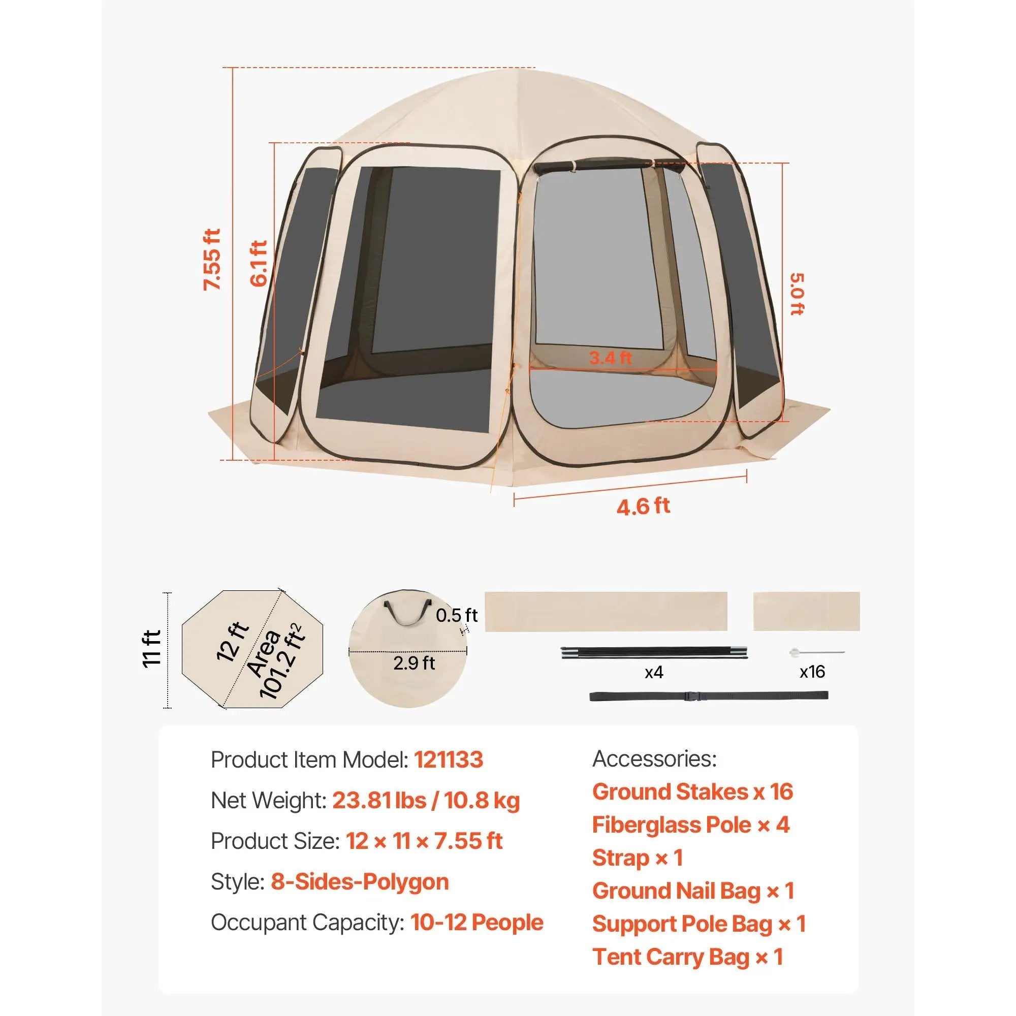 Screen House Tent, 12 x 11 ft, 10-12 Person Portable Canopy by HouseOfZazla