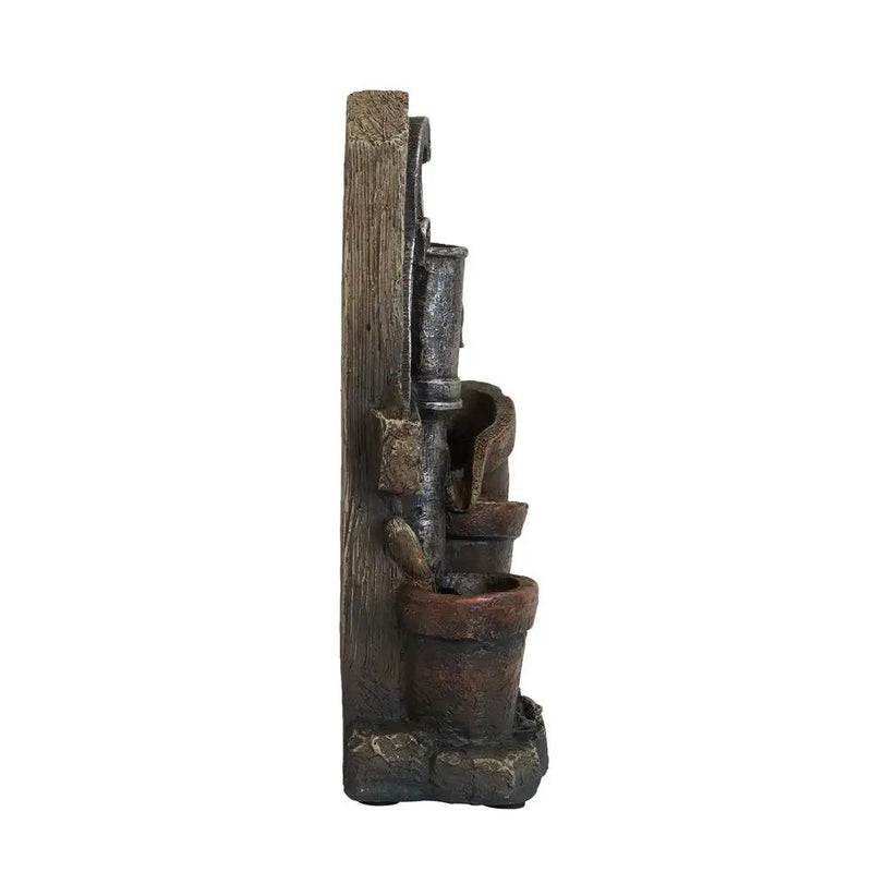 Water Fountain With Antique Water Pump Design And LED Light - Brown / Gray by HouseOfZazla