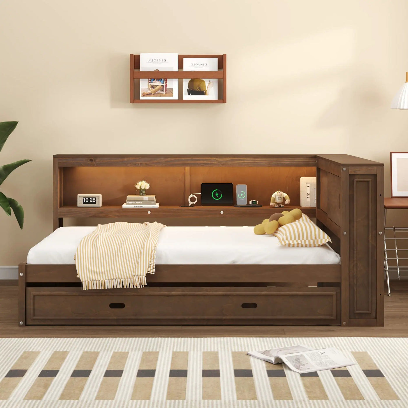Daybed With Storage Shelves, LED, USB, And Trundle by Unique Piece Furniture