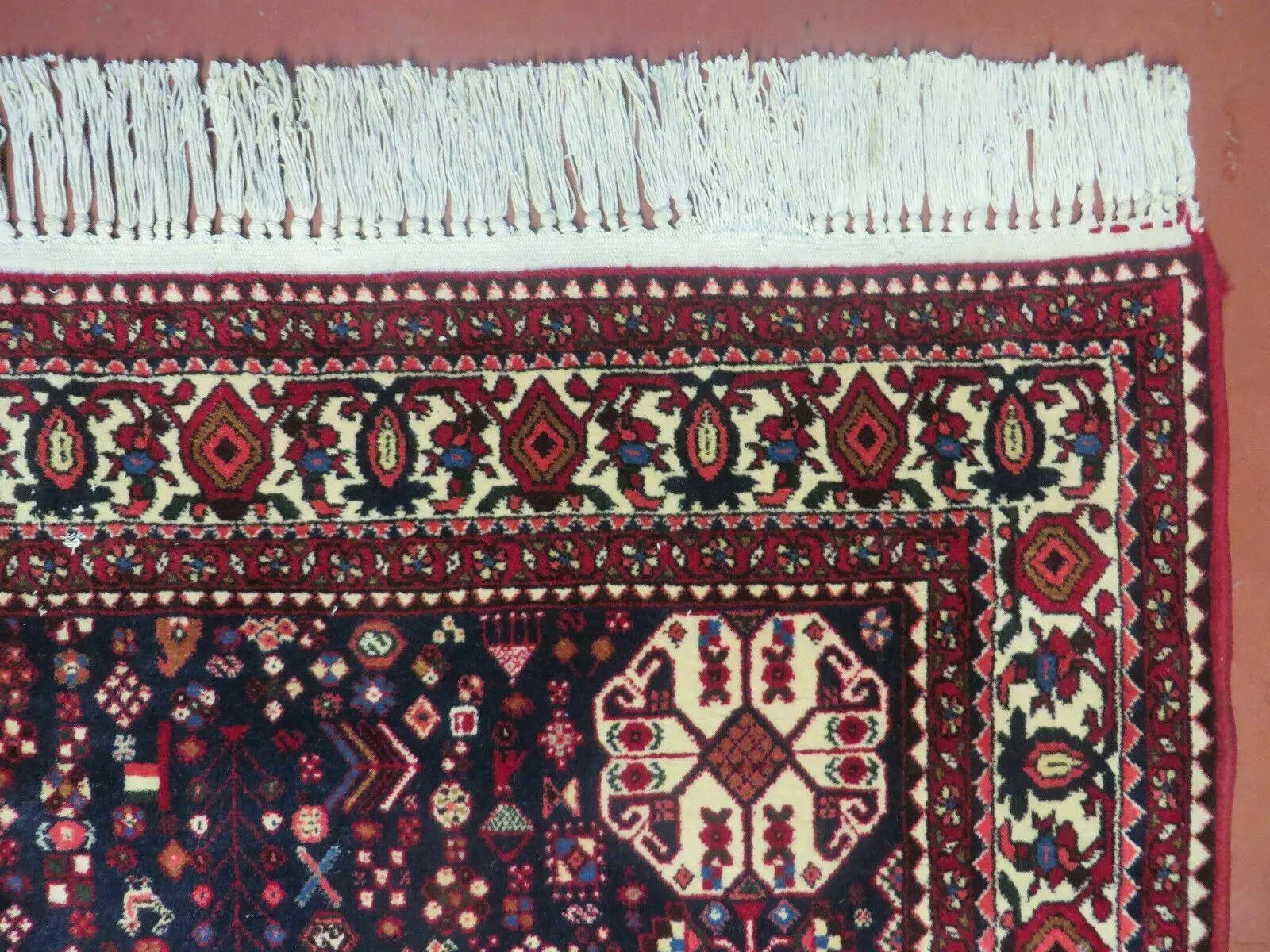 7' X 10' Vintage Handmade Indian Floral Wool Rug Hand Knotted Carpet Ivory Red by Jewel Rugs