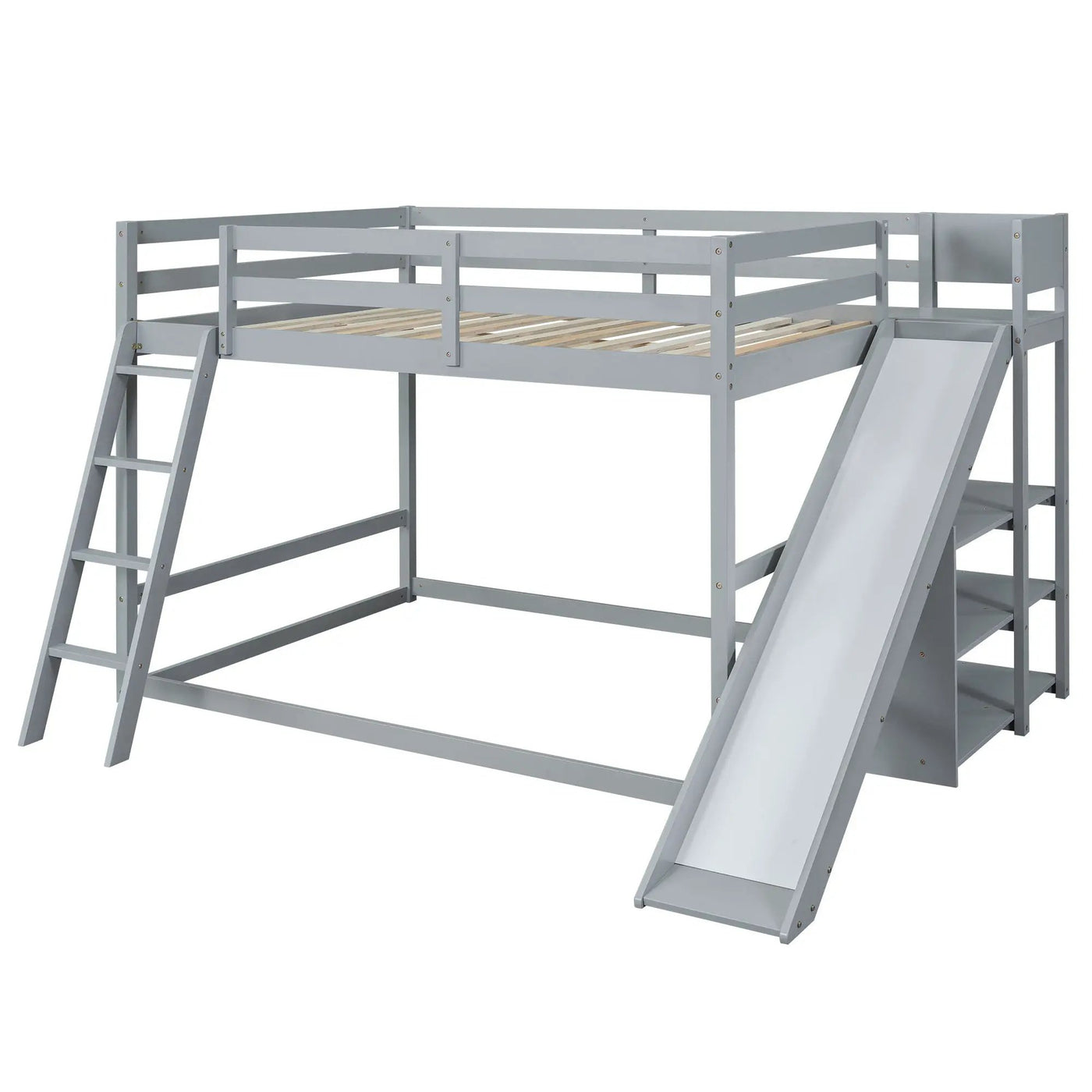 Bunk Bed With Ladder, Slide, And Shelves Pine Wood by HouseOfZazla