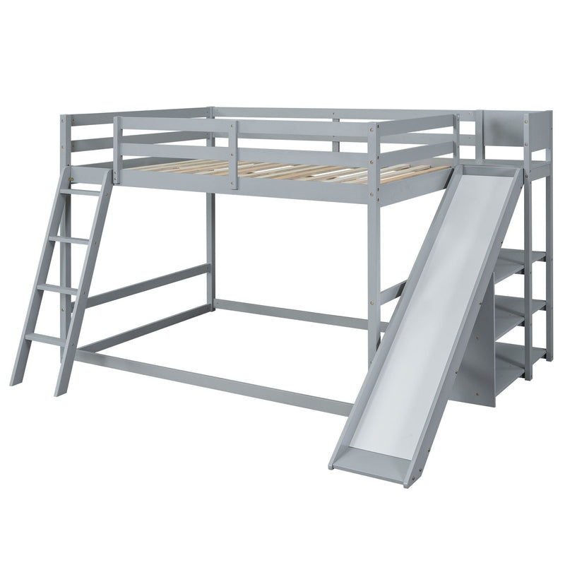 Bunk Bed With Ladder, Slide, And Shelves Pine Wood by HouseOfZazla