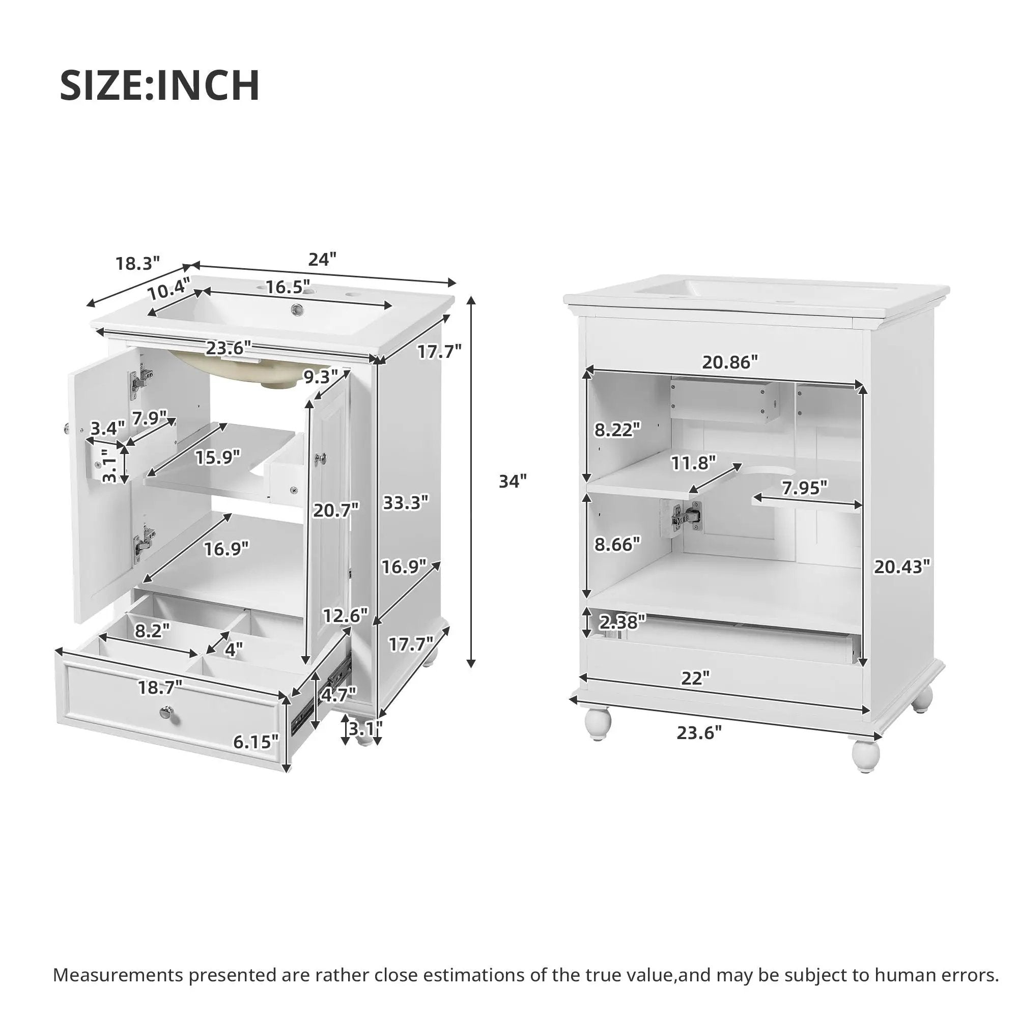 Modern Bathroom Vanity With Sink, Cabinet With Drawer And Dividers, Rectangular Storage Unit by Unique Piece Furniture