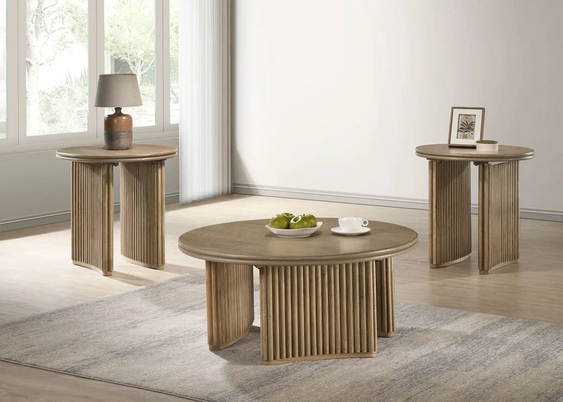 Adina 36-inch Round Wood Coffee Table Distressed Light Brown by Unique Piece Furniture