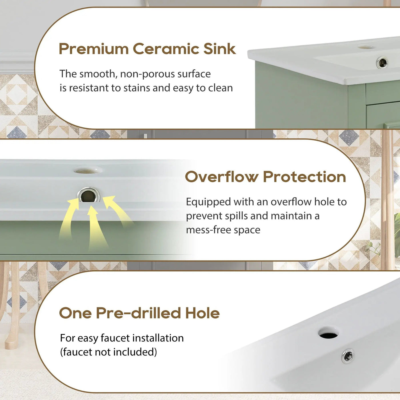 Modern Small Bathroom Vanity Cabinet With Ceramic Basin, Ample Storage, 1 Soft Close Door by Unique Piece Furniture
