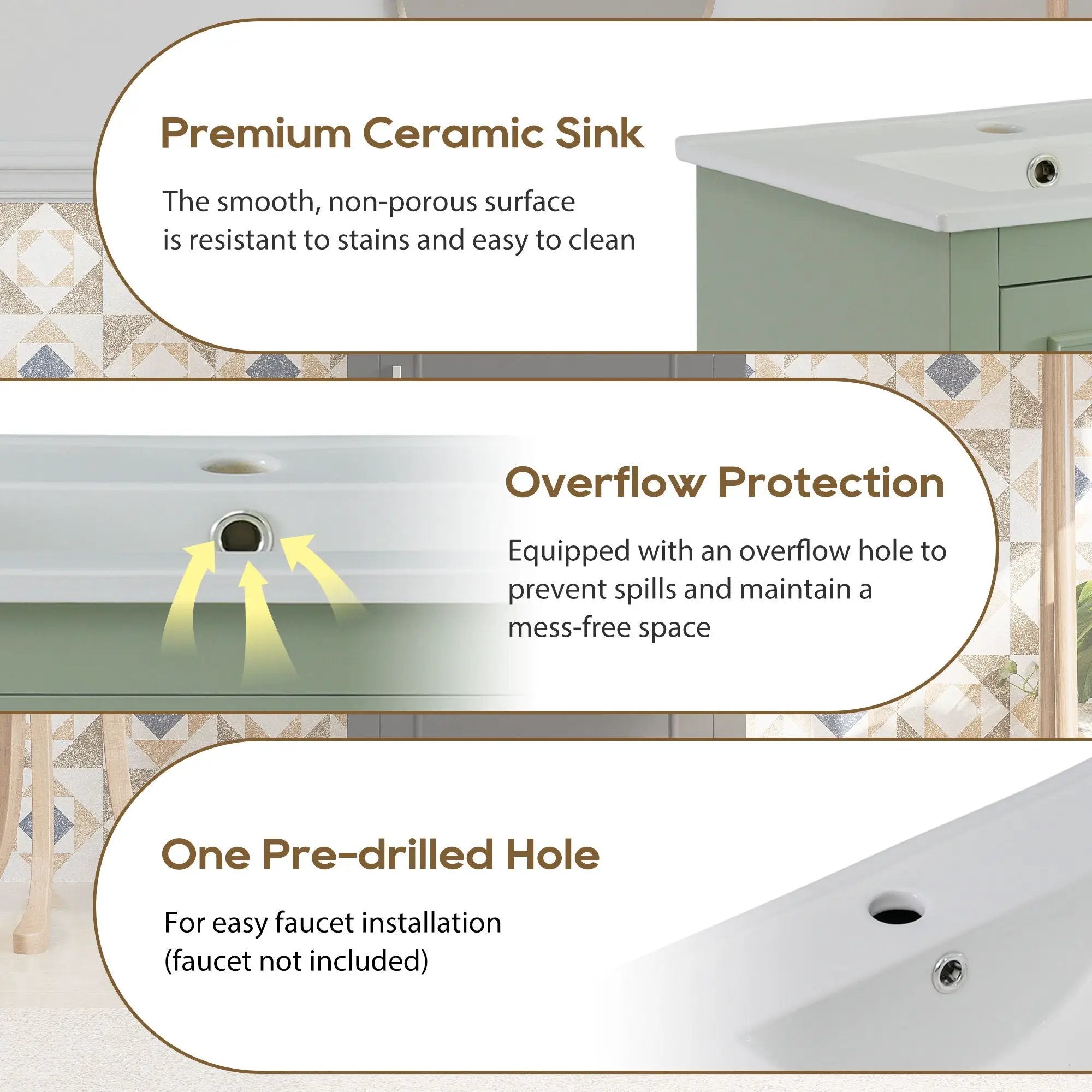 Modern Small Bathroom Vanity Cabinet With Ceramic Basin, Ample Storage, 1 Soft Close Door by HouseOfZazla