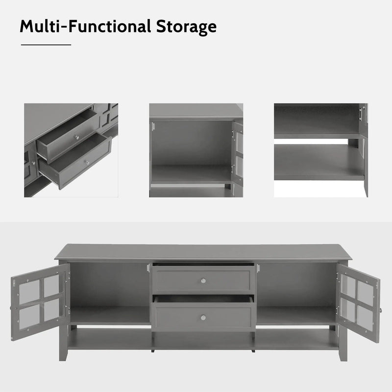 TV Stand, Entertainment Center With Dual Drawers And Hidden Storage, Cabinet With Soft Closing Doors And Sleek Panel Design by HouseOfZazla