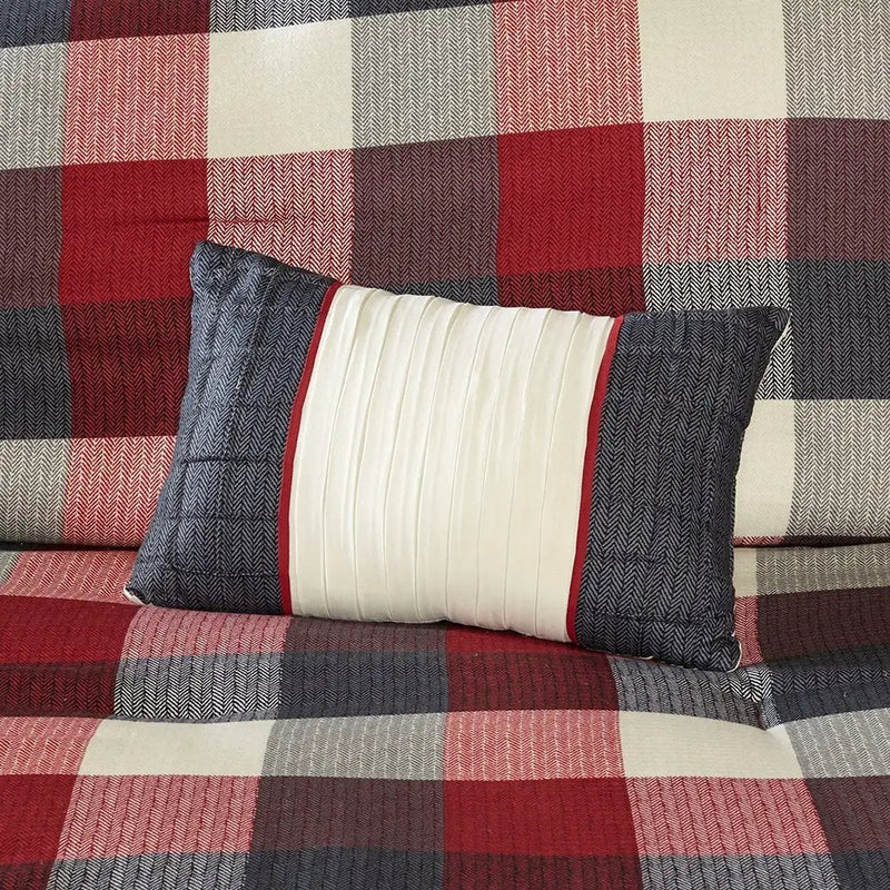 7 Piece Herringbone Comforter Set Red King by HouseOfZazla