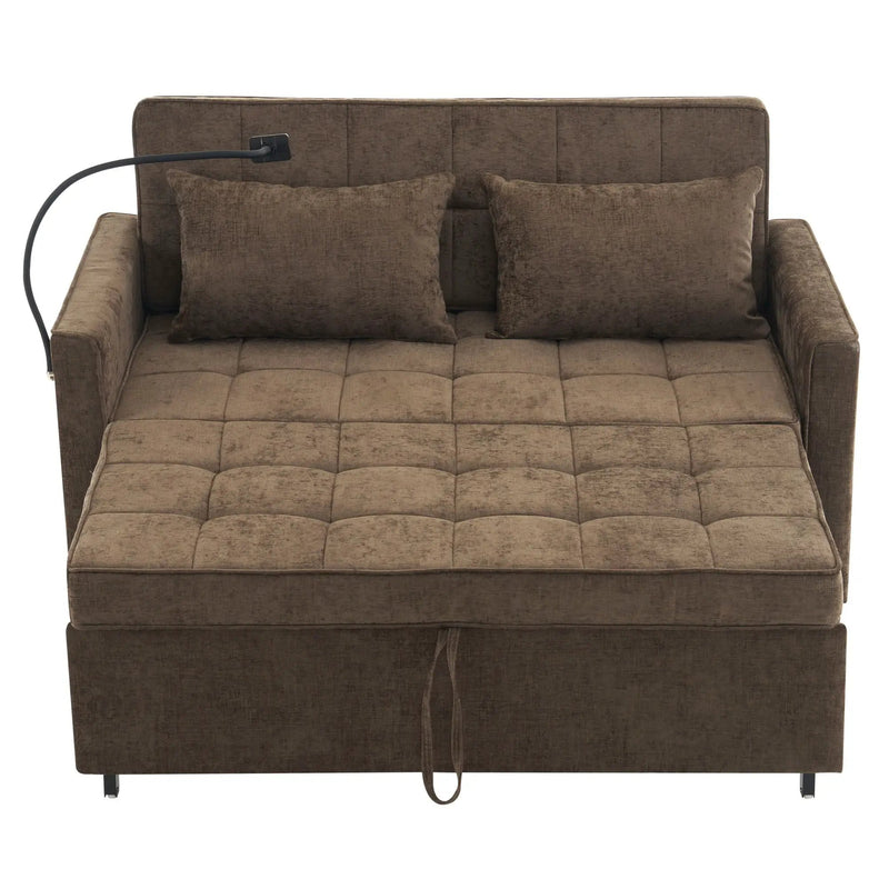 Pull-Out Sleeper Sofa With Reversible Backrest Cushion, Side Pockets, 2 USB Ports And A Phone Holder For Living Room by HouseOfZazla