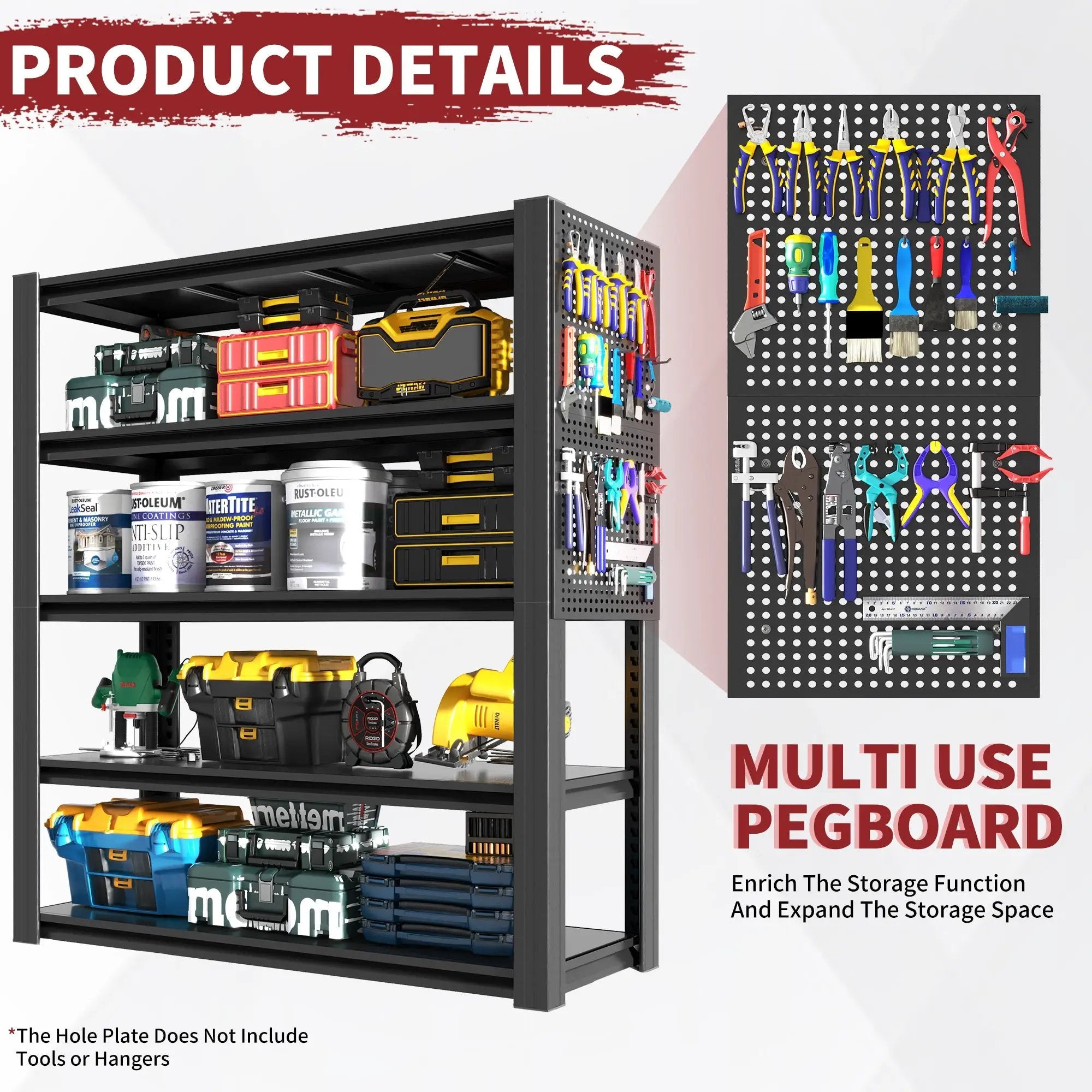 72"H 5-Tier Adjustable Heavy-Duty Shelving with Pegboard by HouseOfZazla