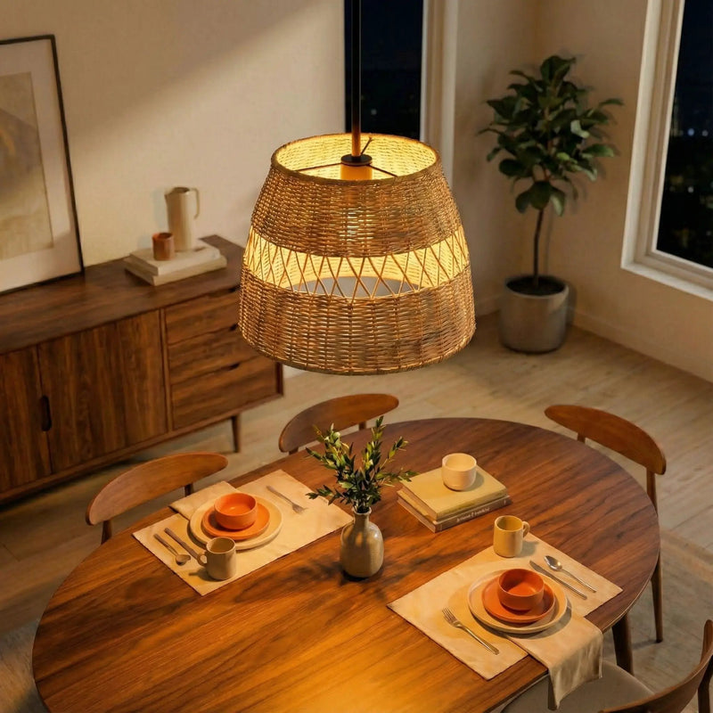 Essence - Single Lights Pendant With Shade - Black / Rattan by Unique Piece Furniture