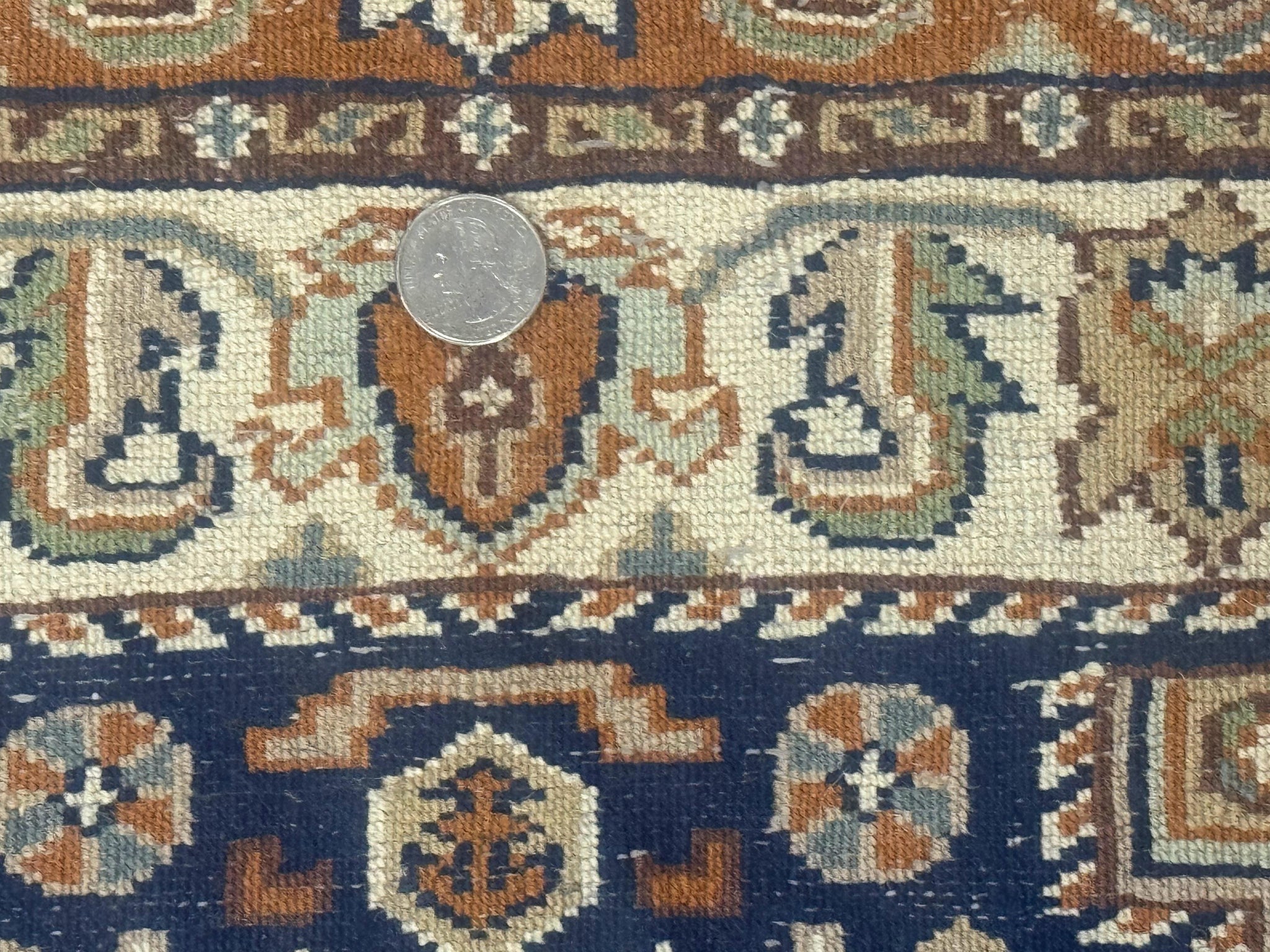 Indo Persian Runner Rug 2.6 x 12.7, Indian Kashmiri Runner for Hallway or Kitchen, Navy Blue, Geometric Medallions, Handmade Wool by Jewel Rugs