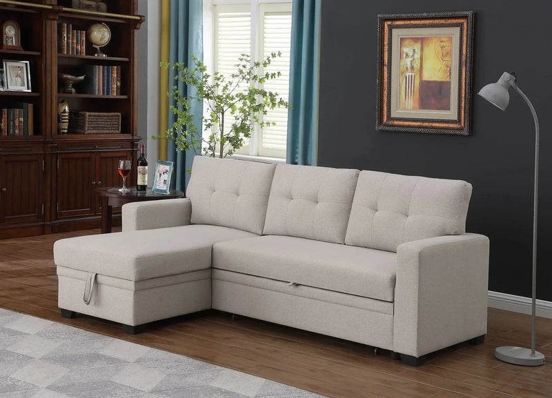 Upholstered Pull Out Sectional Sofa With Chaise by Unique Piece Furniture
