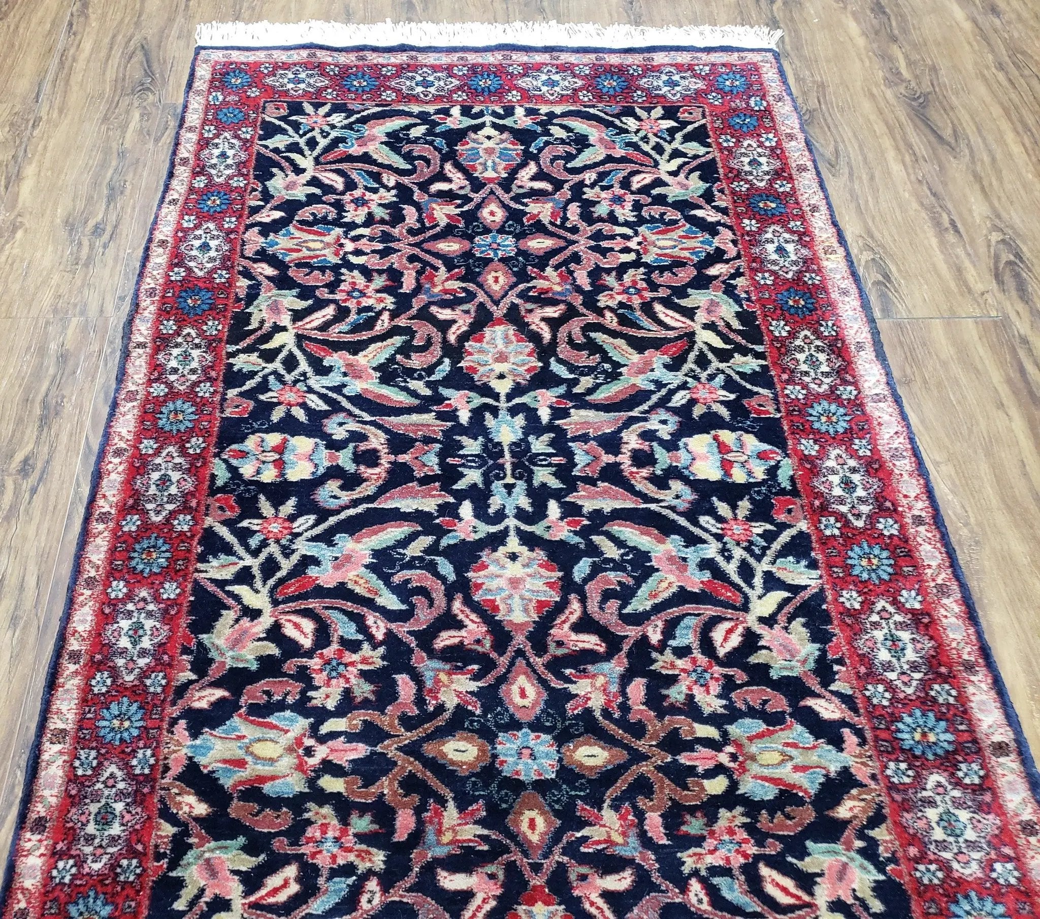 Antique Persian Sarouk Rug 3x5, Navy Blue, Allover Pattern, Hand Knotted by Jewel Rugs