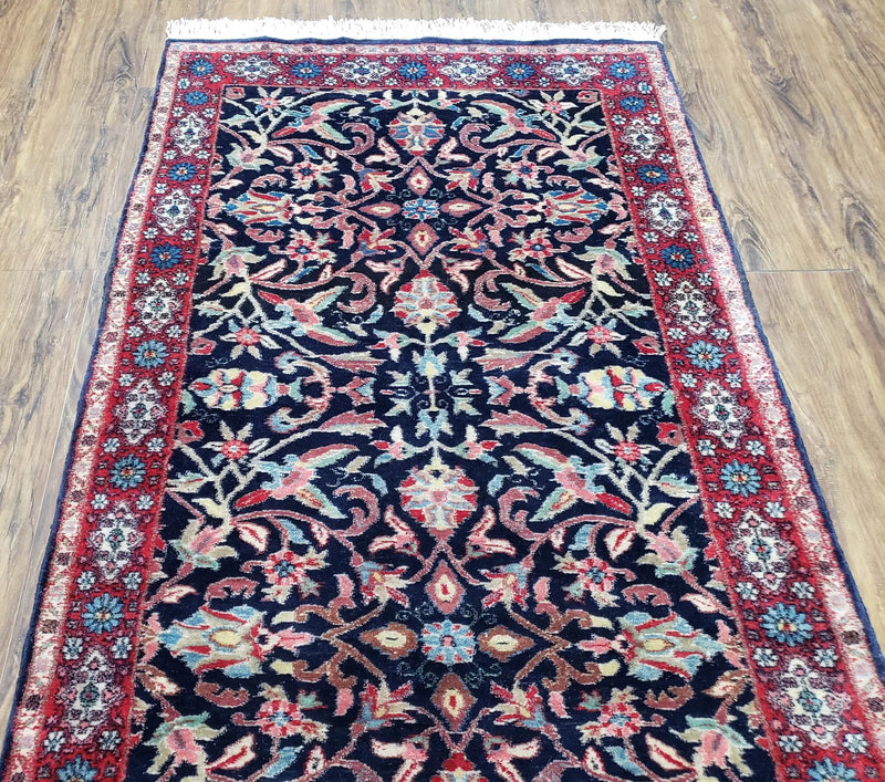 Antique Persian Sarouk Rug 3x5, Navy Blue, Allover Pattern, Hand Knotted by Jewel Rugs