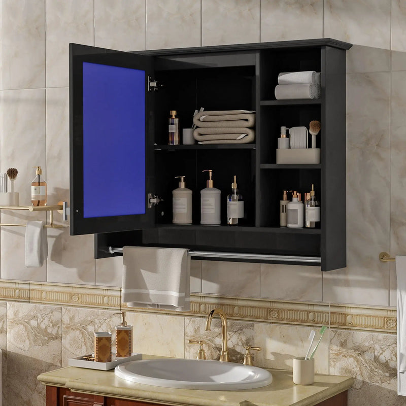 Modern Wall Mounted Mirror Cabinet With Adjustable Shelf, Soft Close Door, And Towel Bar by Unique Piece Furniture