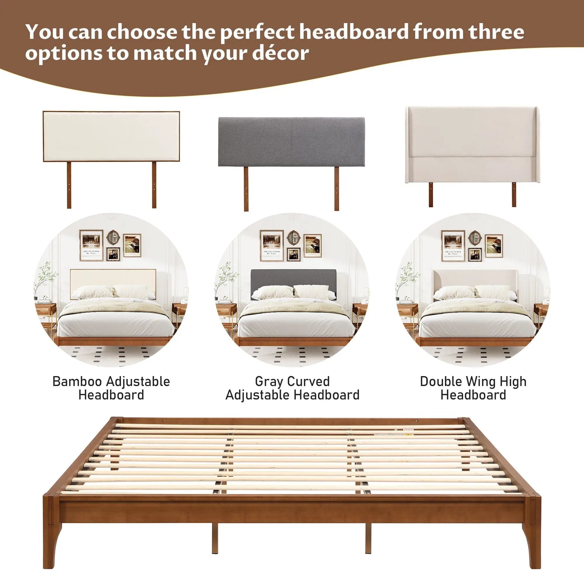 Solid Dry Bamboo Platform Bed Frame, With Slat Support by Unique Piece Furniture