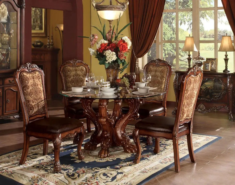 Dresden - Dining Table - Clear Glass Top & Cherry Oak by Unique Piece Furniture