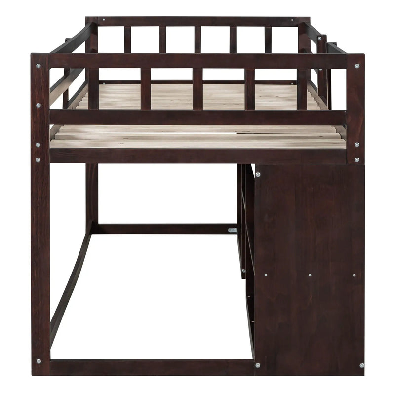 Low Loft Bed With Rolling Desk, Shelf And Drawers by HouseOfZazla