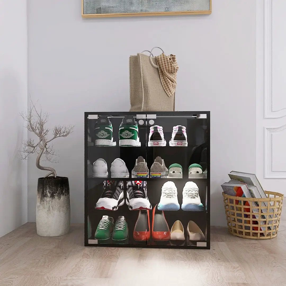 4 Layers Shoe Cabinet With Glass Door And Glass Layer Shoes Display Cabinet With LED Light Bluetooth Control - Black by HouseOfZazla