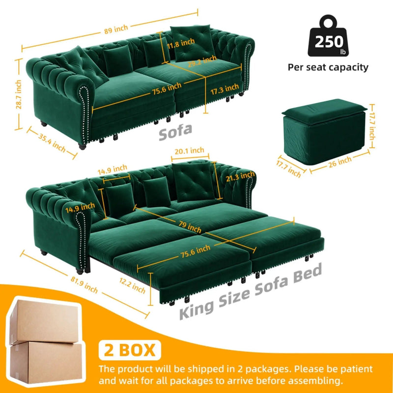 3 In 1 Pull Out Convertible Sleeper Sofa Bed, King Size, Chaise Lounge by HouseOfZazla