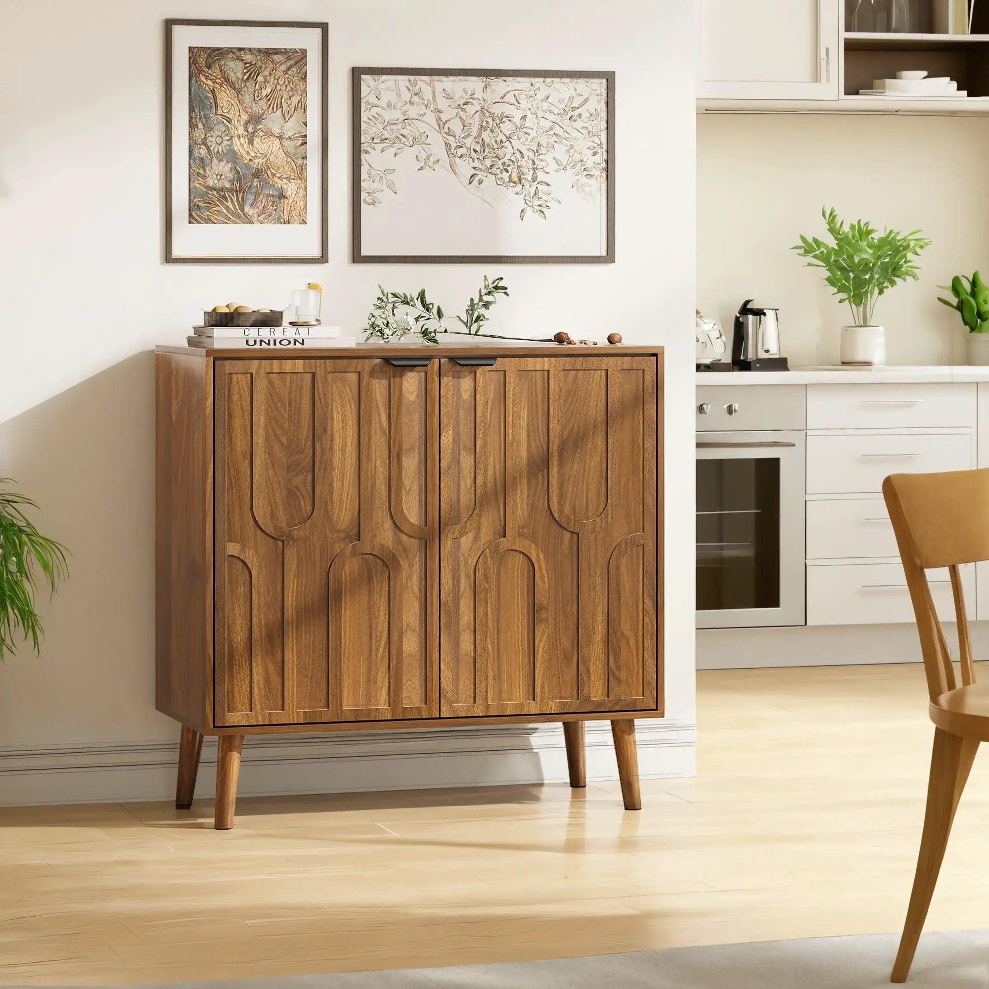 Farmhouse Style Sideboard Buffet Cabinet With Storage Bar Cabinet - Walnut by Unique Piece Furniture