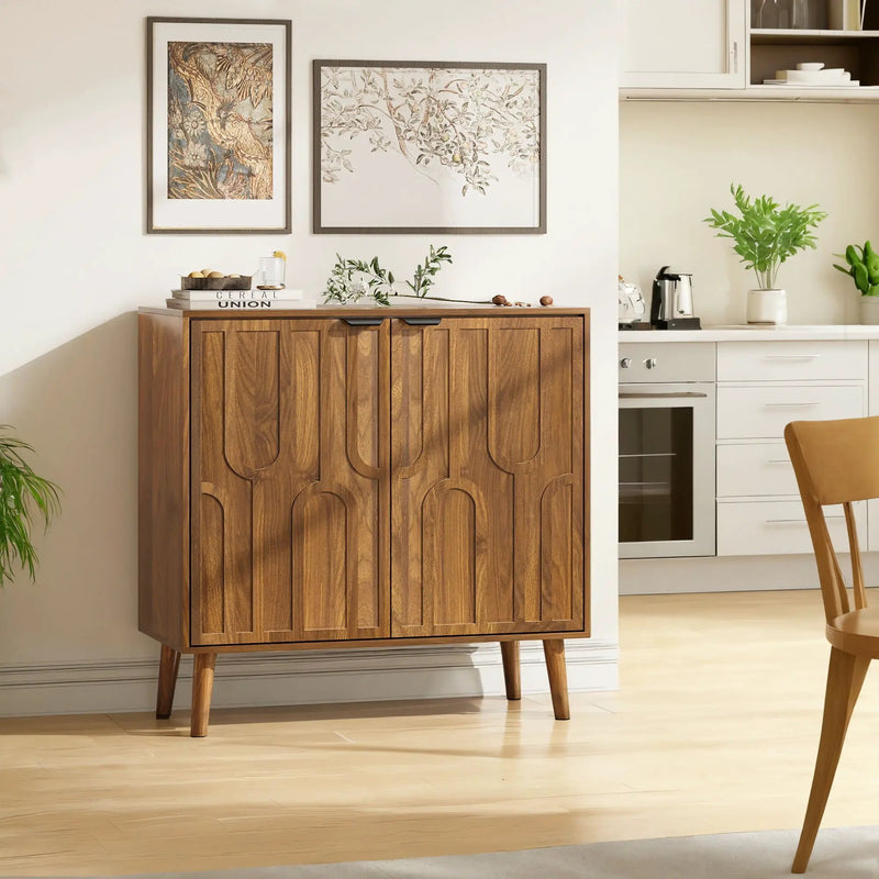 Farmhouse Style Sideboard Buffet Cabinet With Storage Bar Cabinet - Walnut by Unique Piece Furniture