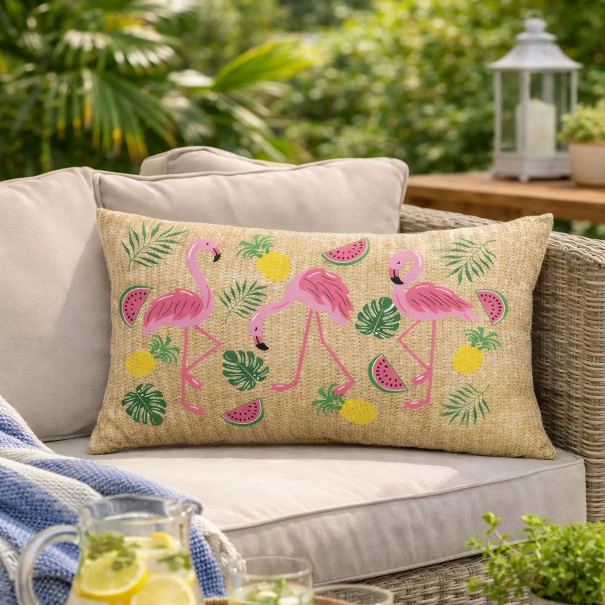 Summer Outdoor Lumbar Flamingo Pillows - Multi by HouseOfZazla