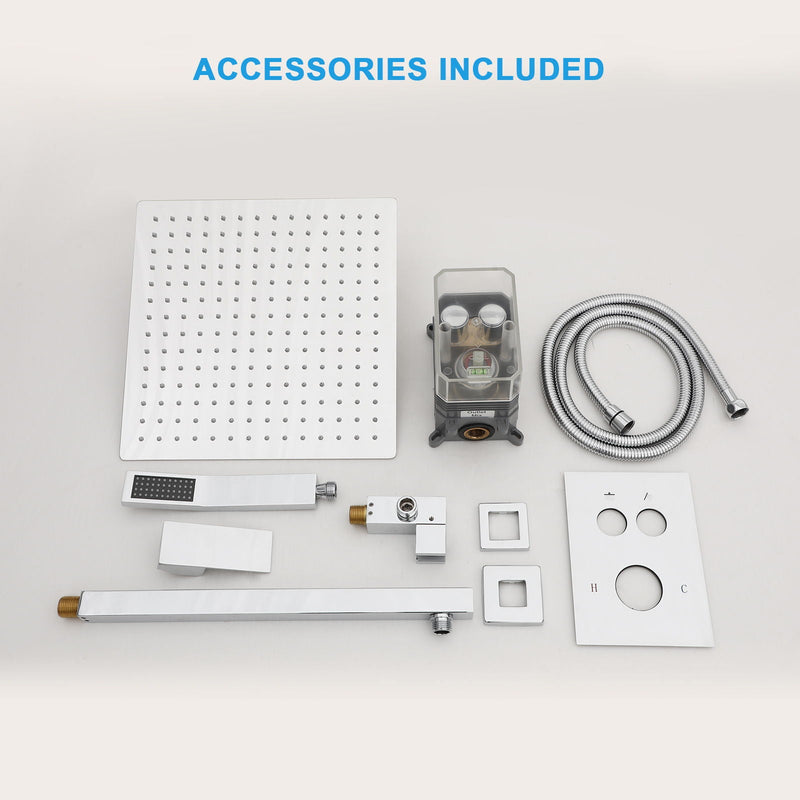 Dual Shower Head System With Square Rain Shower And Rough In Valve by HouseOfZazla