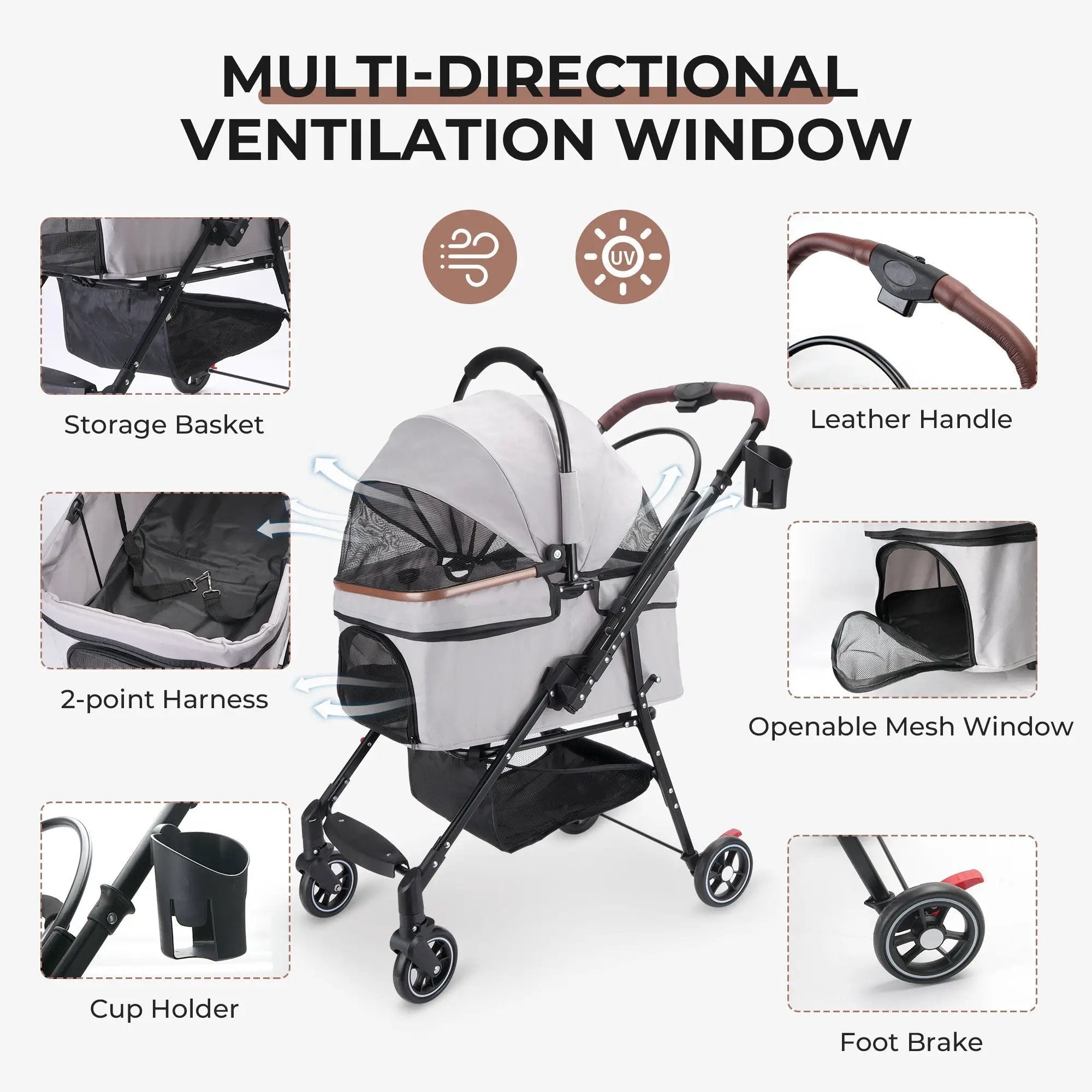 4-Wheel Foldable Pet Stroller for Dogs and Cats by HouseOfZazla
