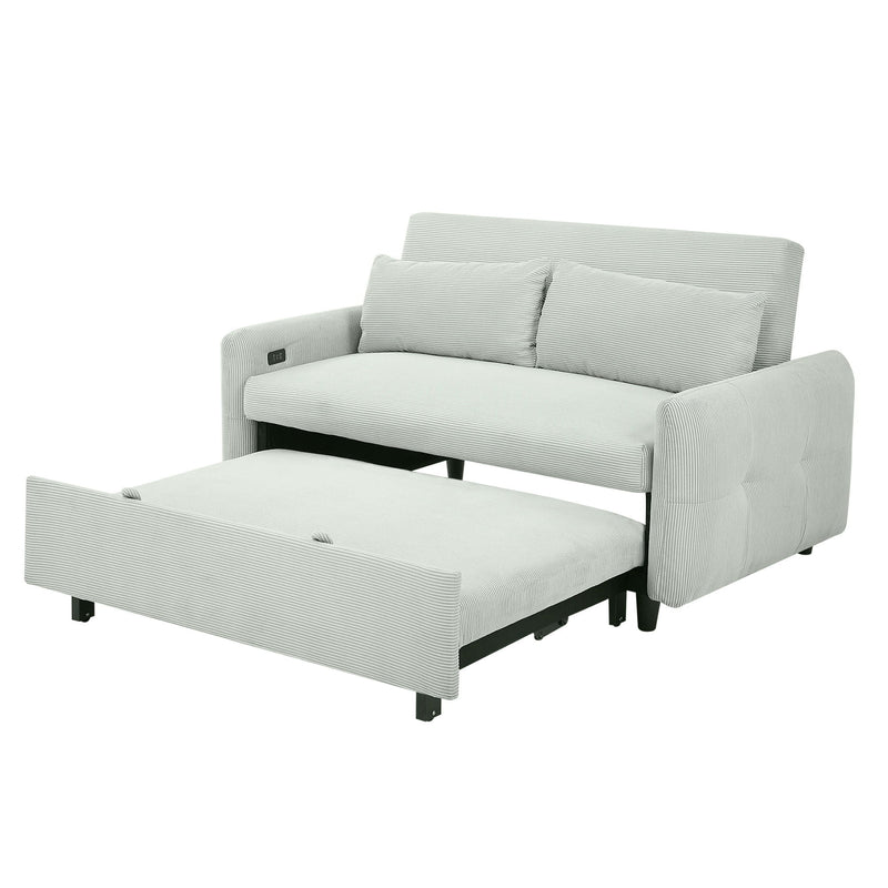 Pull-Out 2 Seat Modern Sleeper Sofa With 2 Throw Pillows And USB Ports by HouseOfZazla