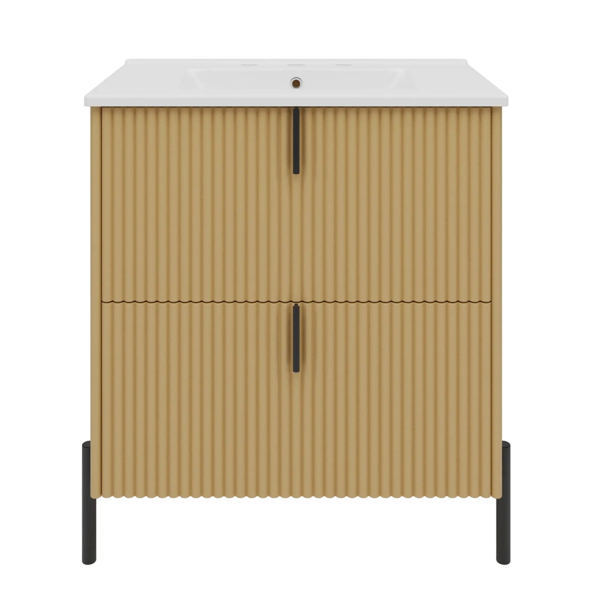 Fluted Bathroom Vanity With Ceramic Sink, Freestanding Design by HouseOfZazla