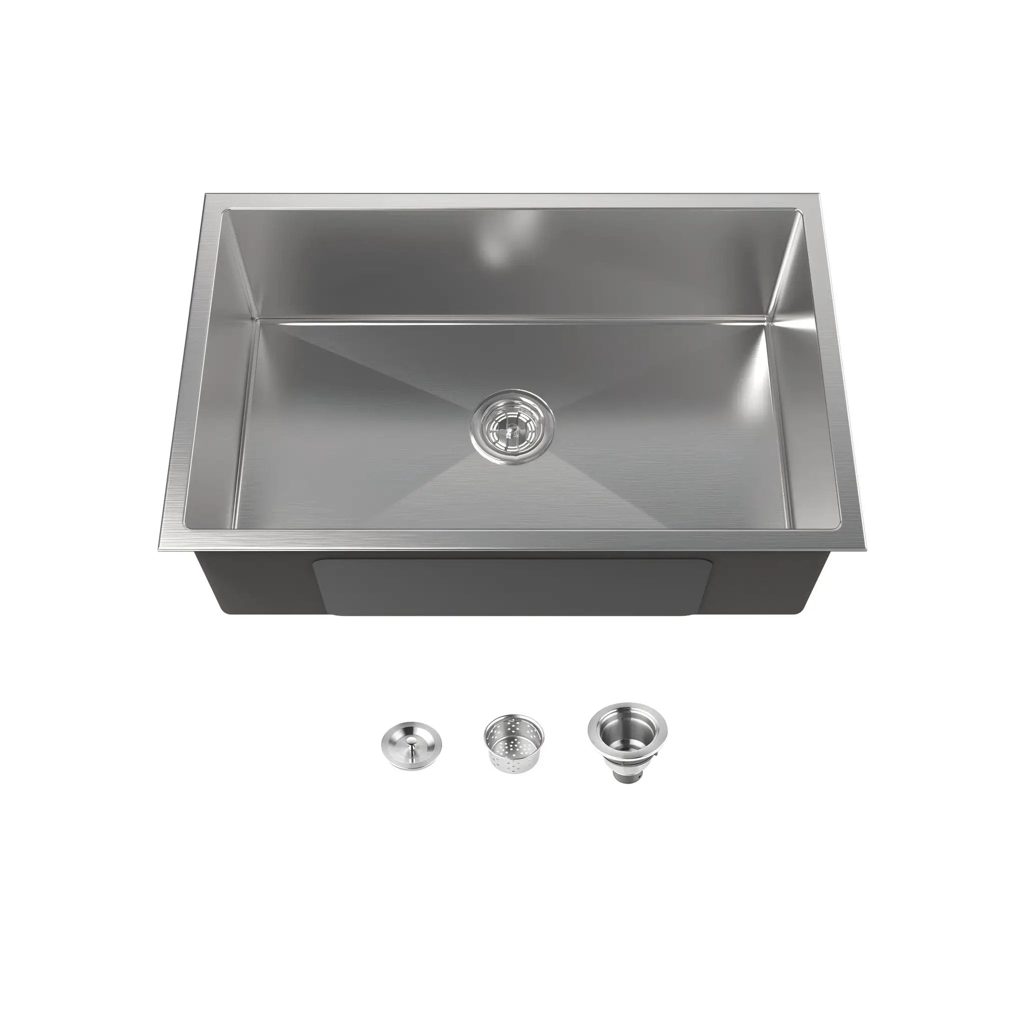 Stainless Steel Kitchen Sink, 30″x19″ Drop In Single Bowl, Undermount Handmade Sink in Brushed Nickel by HouseOfZazla