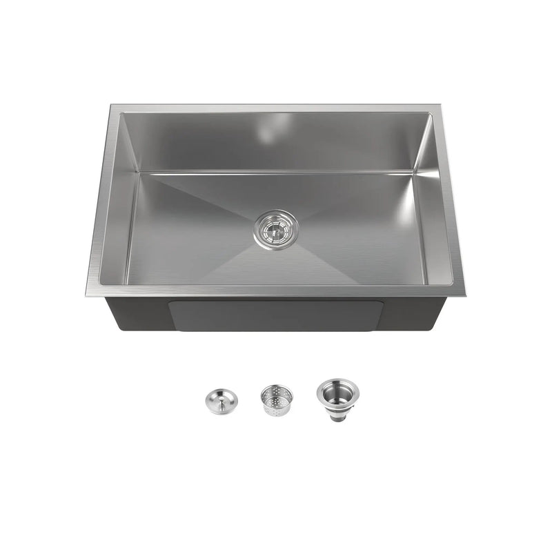 Stainless Steel Kitchen Sink, 30″x19″ Drop In Single Bowl, Undermount Handmade Sink in Brushed Nickel by HouseOfZazla