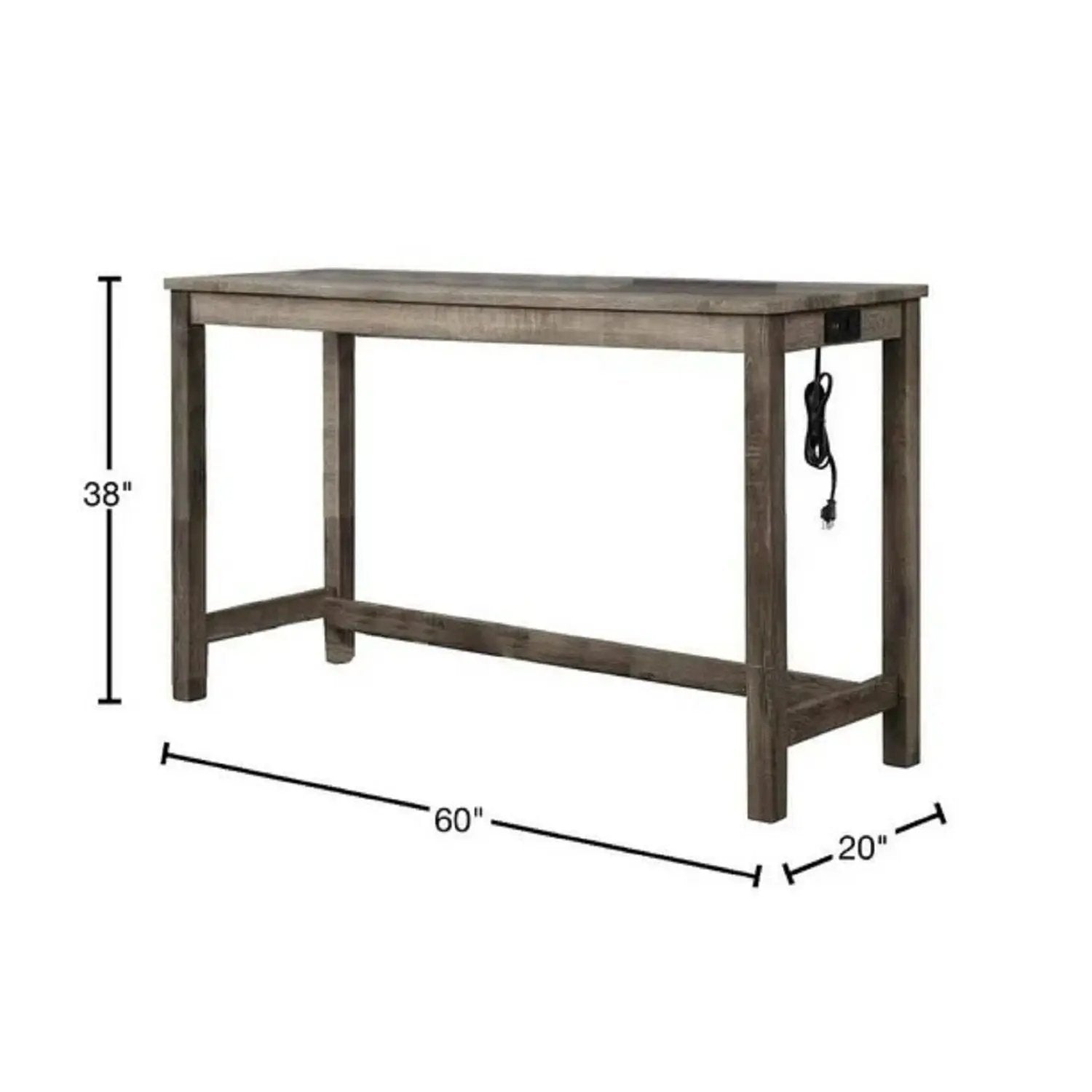 3 Piece Counter Bar Dining Set Table With Electric Outlet And 2 USB Ports, Tufted Upholstered Stools - Brown / Beige by HouseOfZazla