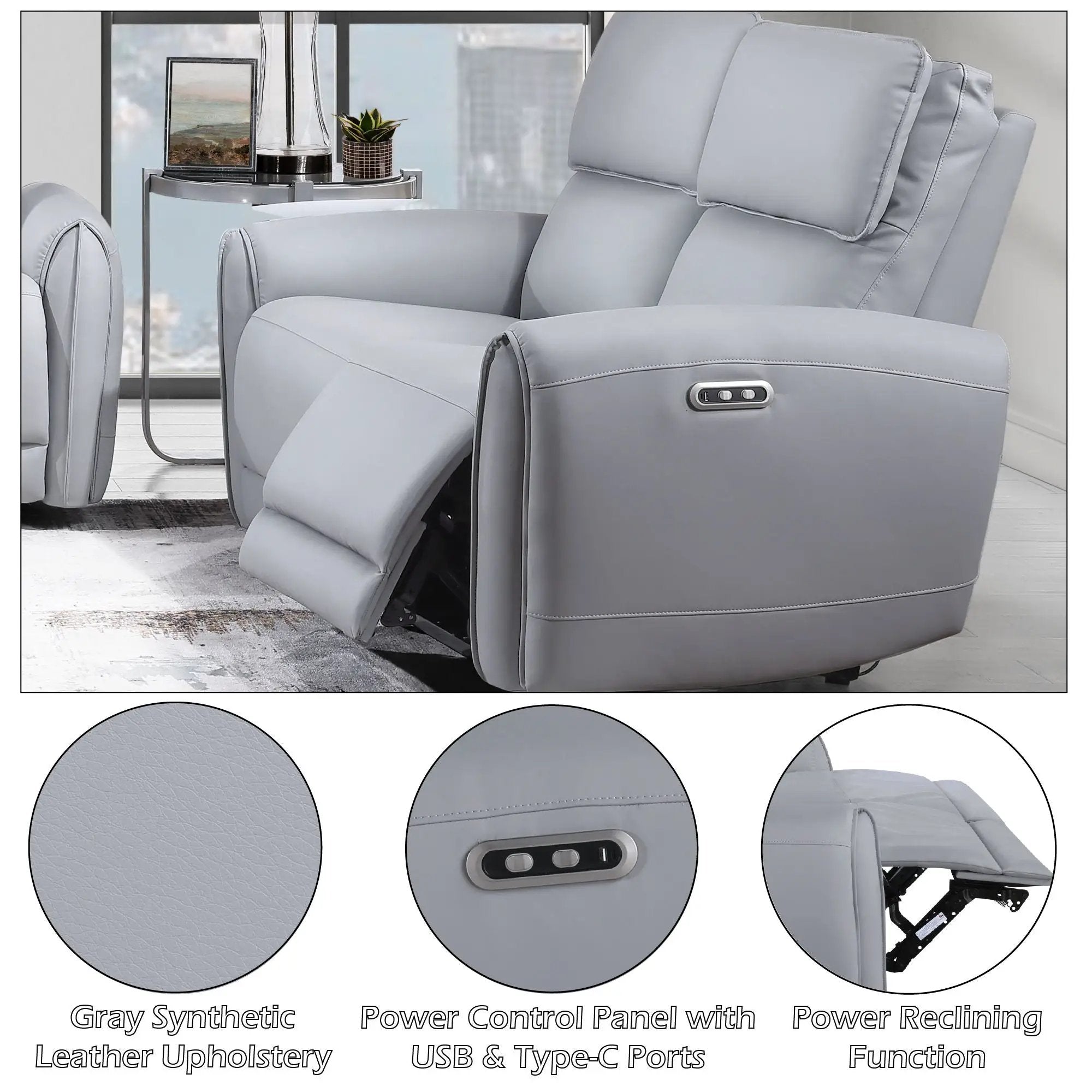 Jeromie - Power Motion Loveseat With USB Port - Gray by HouseOfZazla