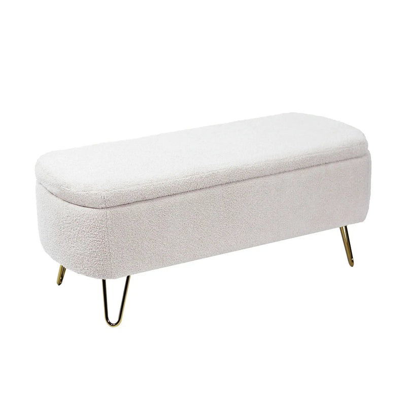 Storage Ottoman Bench For End Of Bed Legs, Modern Camel Faux Fur Entryway Bench Upholstered Padded With Storage For Living Room Bedroom by HouseOfZazla