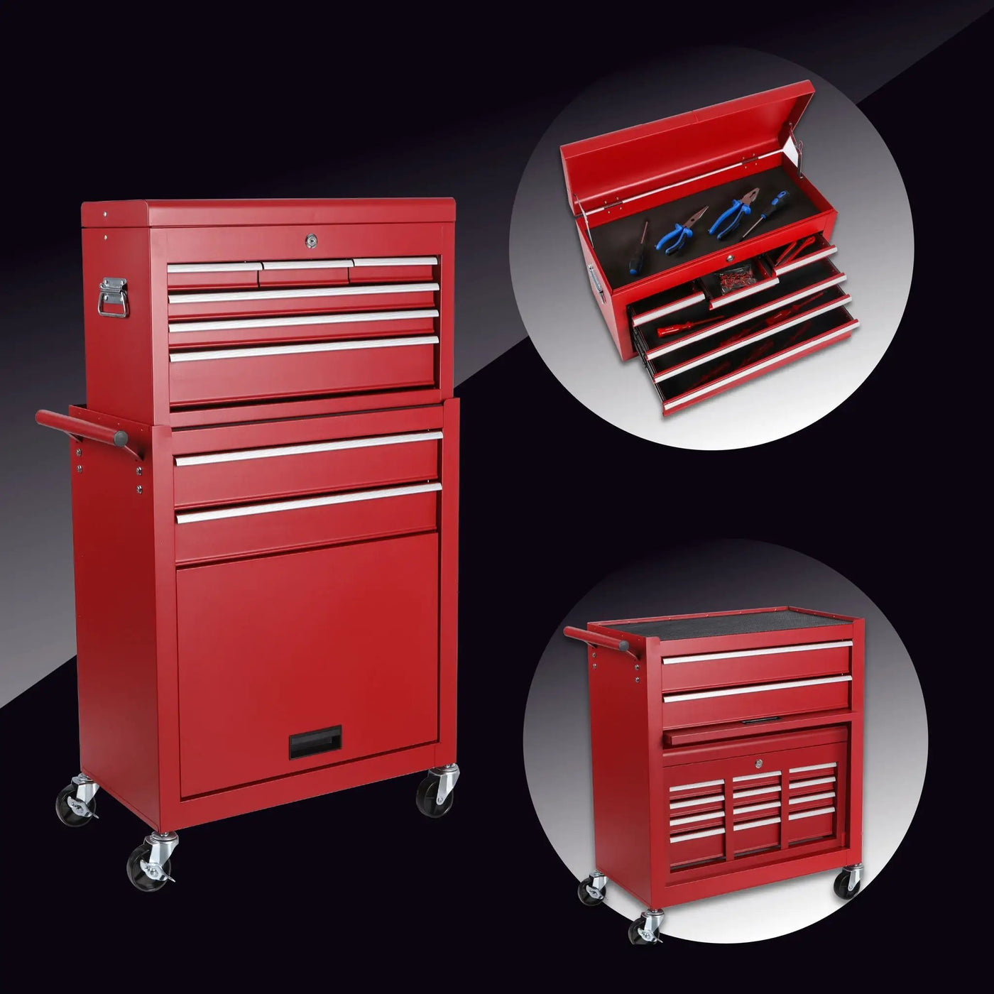 8 Drawer Rolling Tool Chest With 2 In 1 Detachable Top Box, Lockable Wheels by HouseOfZazla
