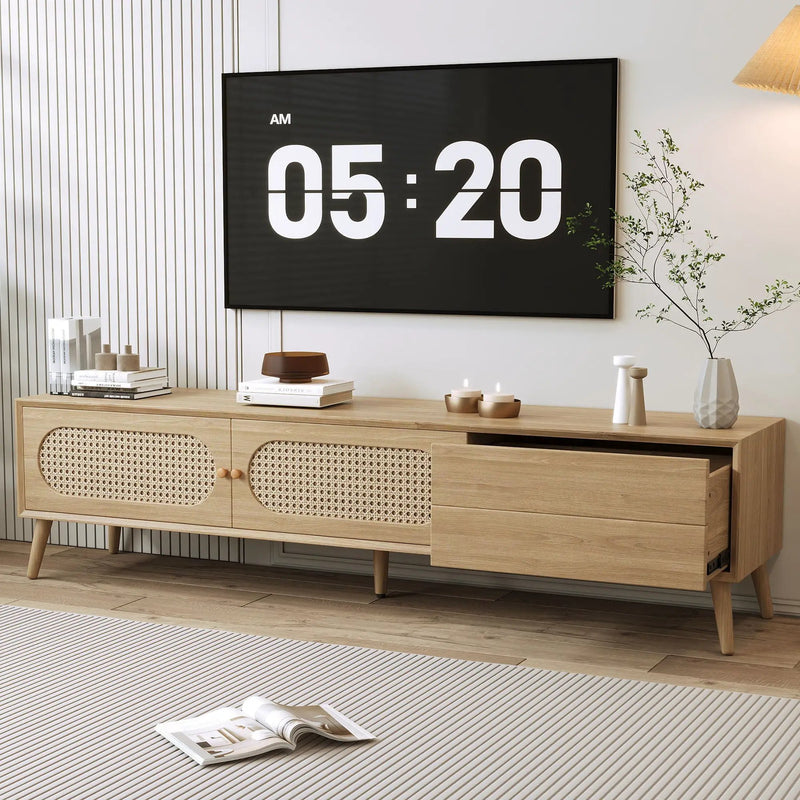 TV Stand For TVs Up To 80", Media Console, Cabinet - Natural by Unique Piece Furniture
