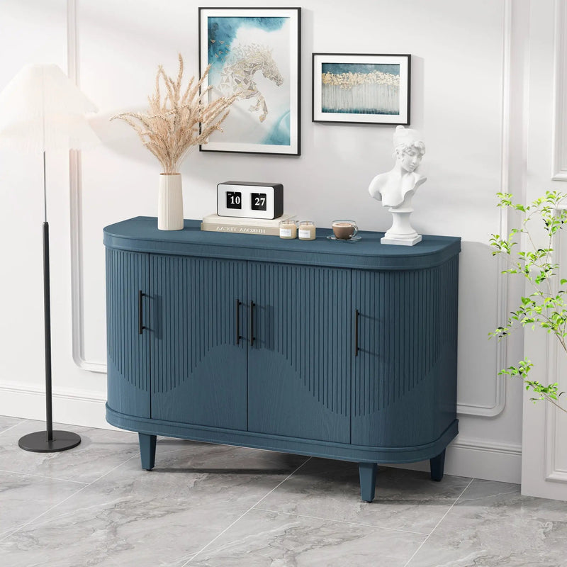 Curved Sideboard Wooden Console Table With 4 Doors And Adjustable Shelves For Living Room - Blue by Unique Piece Furniture