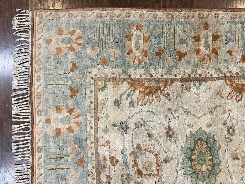 Turkish Oushak Rug 9x10, Farmhouse Rug, Beige & Light Blue by Jewel Rugs
